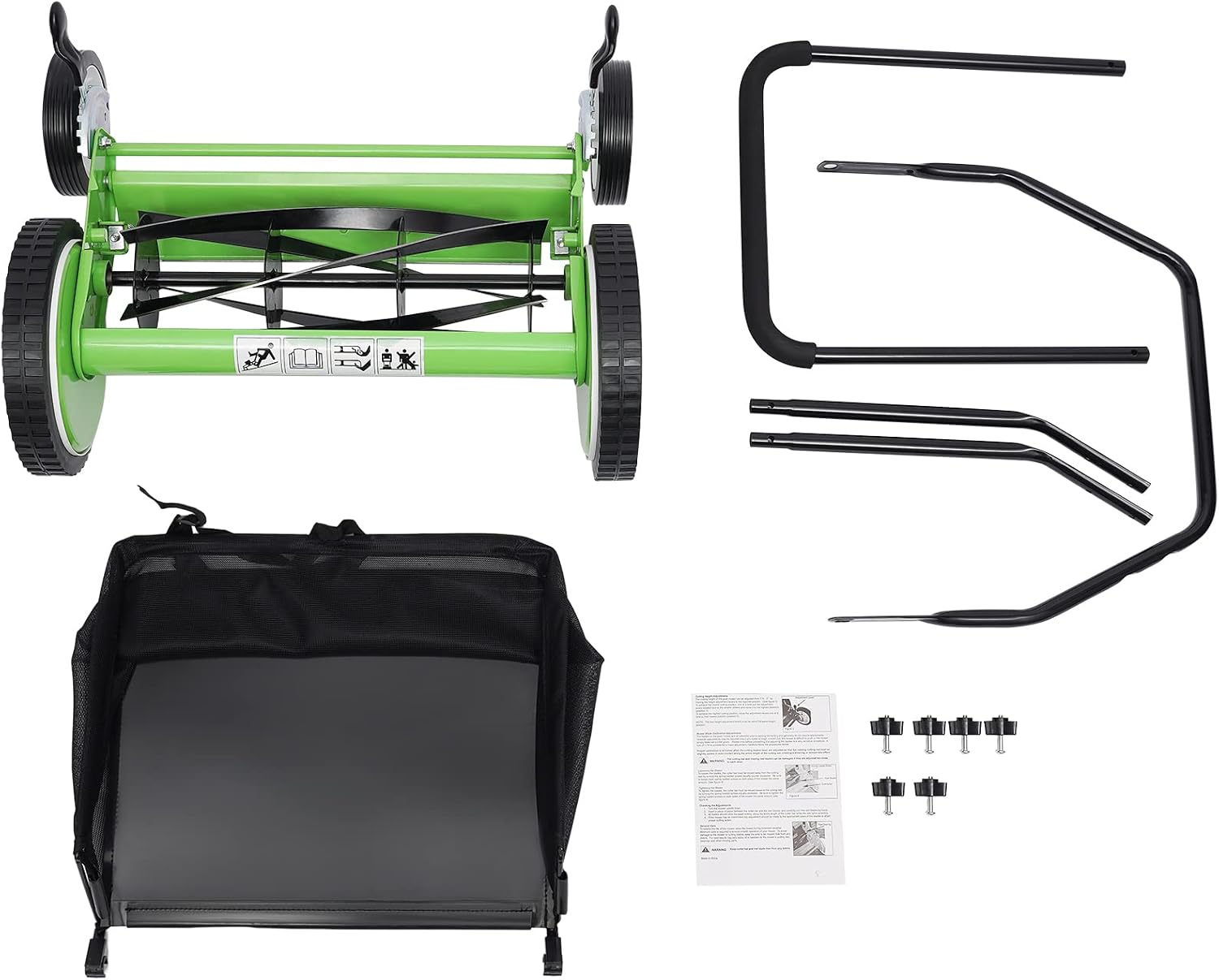 16 Inch 5-Blade Push Reel Lawn Mower with Grass Catcher Manual Push Mower with Adjustable Cutting Height 2.5 Inch Max, 4 Wheels Reel Mower for Small Yards Lawn Area (16 Inch)