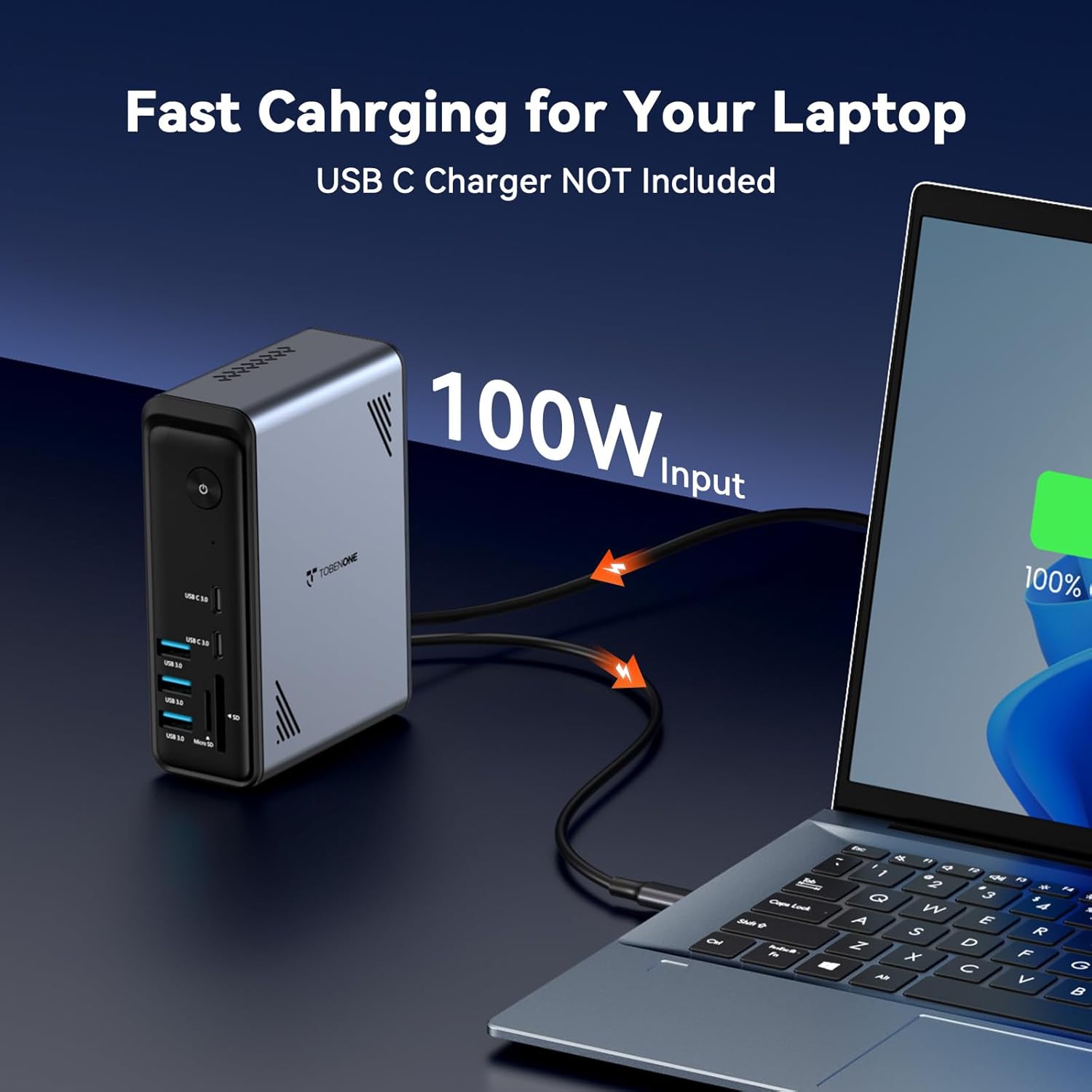 TobenONE 18 in 1 Laptop Docking Station 3 Monitors, Triple 4K Display with 3 HDMI, 9 USB Ports, Gigabit Ethernet, PD3.0, for Windows/Dell/Lenovo/HP/Thinkpad Laptops (No Power Adapter)
