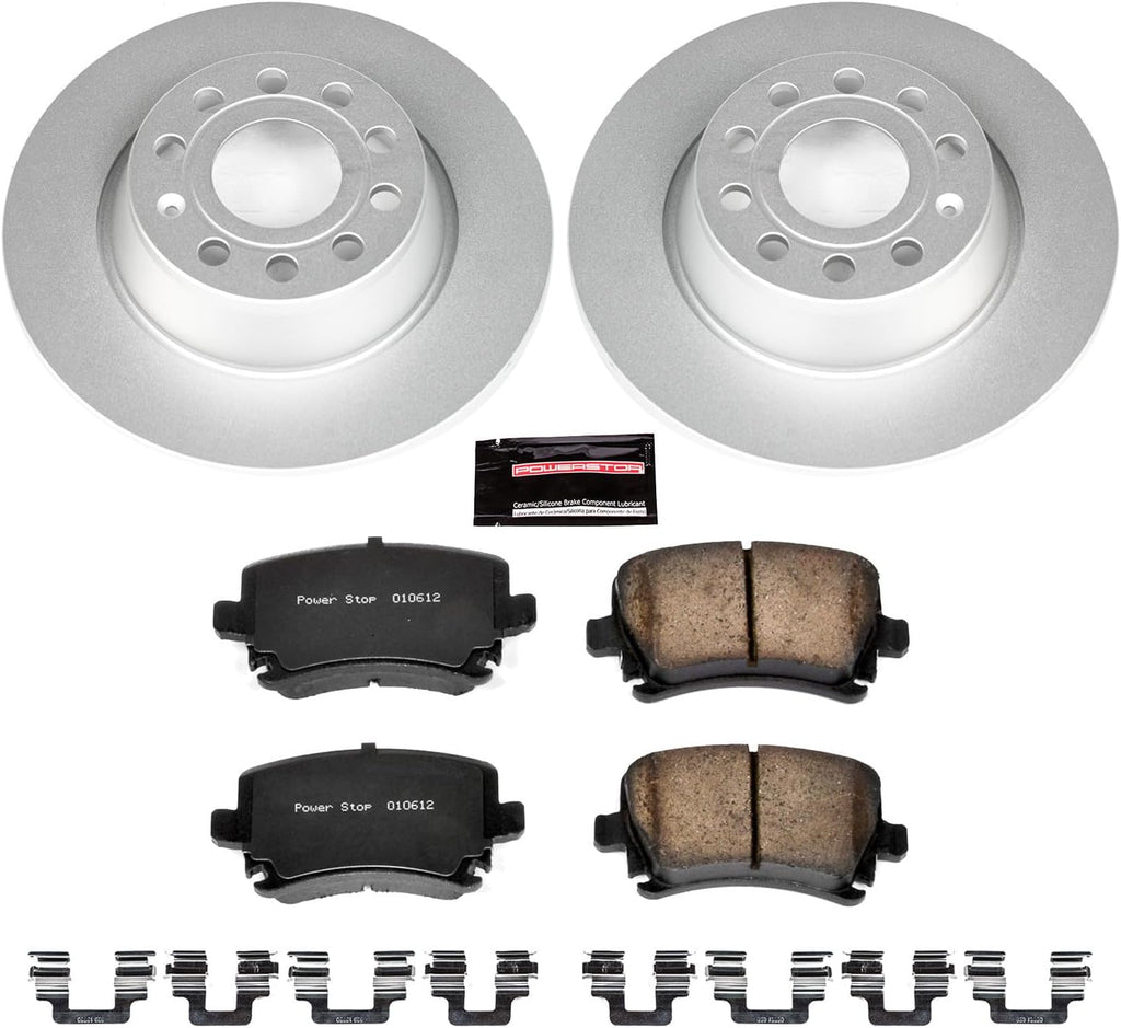 PowerStop Rear Brake Kit for Volkswagen Eos 2007-09 |Passat 2010 |Tiguan 2011-17 |Tiguan Limited 2017-18 - Fully-Coated Disc Rotors with Z23 Carbon-Fiber Ceramic Brake Pads Upgrade, CRK5662