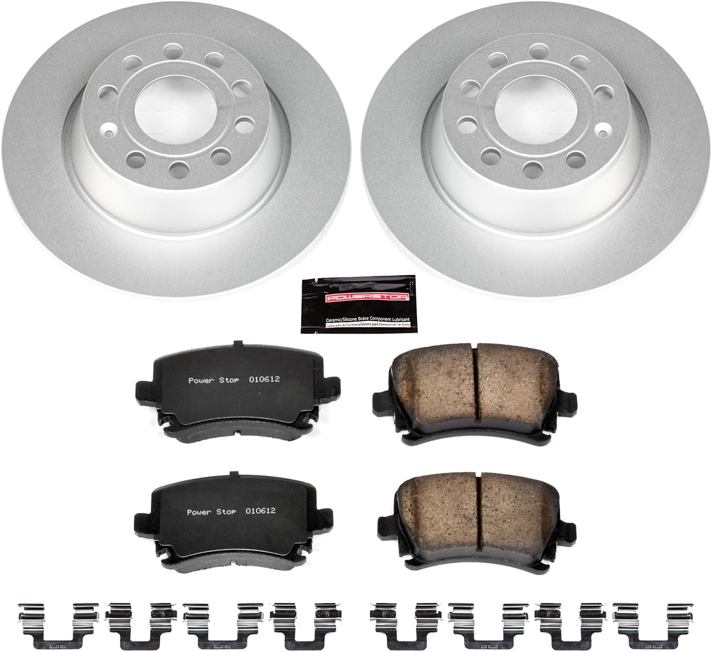 PowerStop Rear Brake Kit for Volkswagen Eos 2007-09 |Passat 2010 |Tiguan 2011-17 |Tiguan Limited 2017-18 - Fully-Coated Disc Rotors with Z23 Carbon-Fiber Ceramic Brake Pads Upgrade, CRK5662