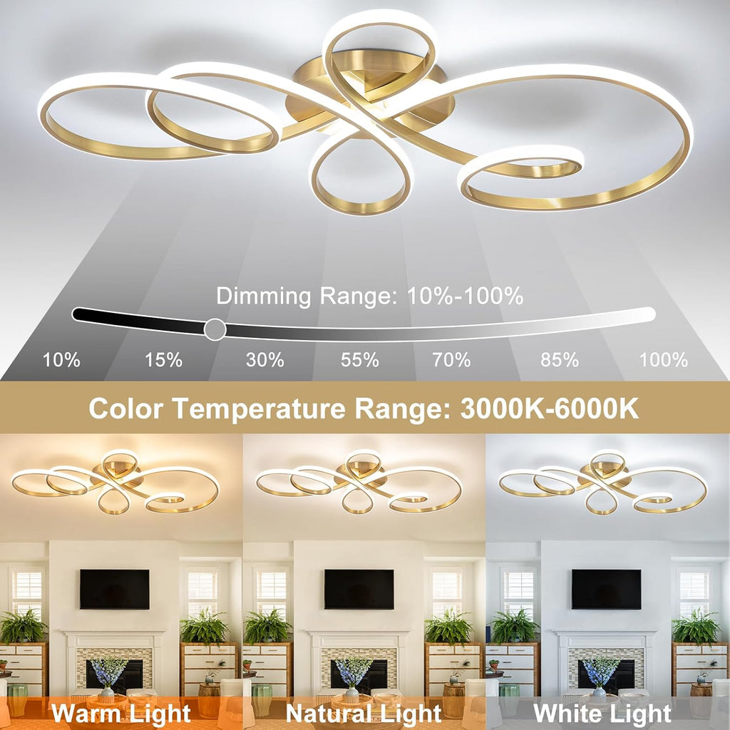 20inch Modern LED Ceiling Light, 5 Rings Flower Black Dimmable Ceiling Lamp for Living Room, Bedroom, Dining Room, Kitchen (Gold,39.37Inch)