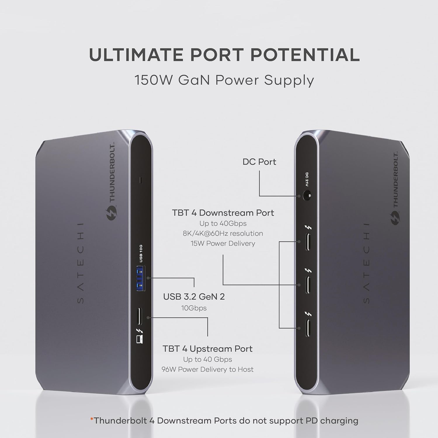 Satechi Thunderbolt 4 Dock Slim Hub Pro, USB C 100W Charging, Single 8K or Dual 4K Display, 4 Thunderbolt 4 Ports, USB 3.2 Gen2, for Mac/Windows, MacBook Air/Pro, Dell, Surface, Lenovo