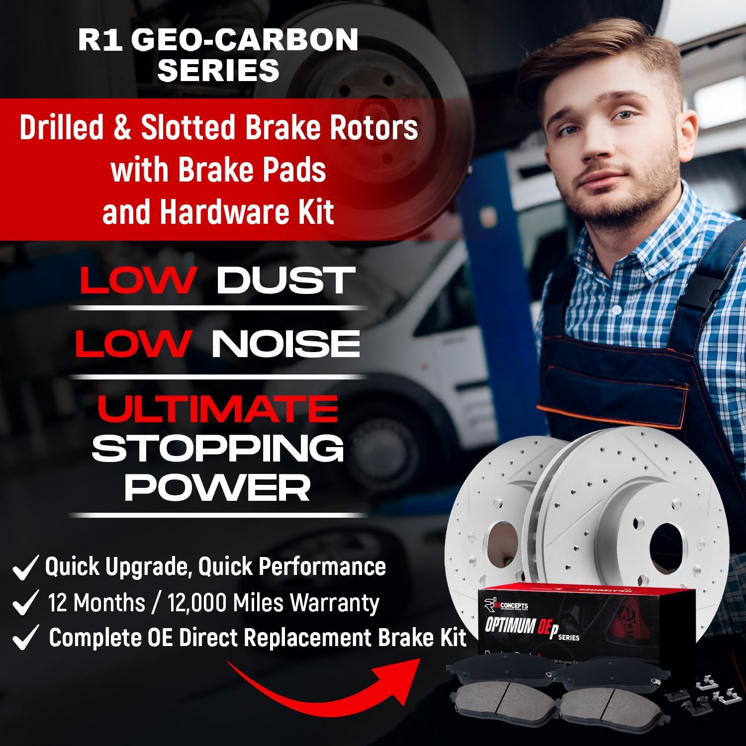 R1 Concepts Front Brake Kit Fits 2011-2019 Ford Fiesta| Optimum Oep Pads, Drilled Slotted Rotors| Hardware| 10.2' Front