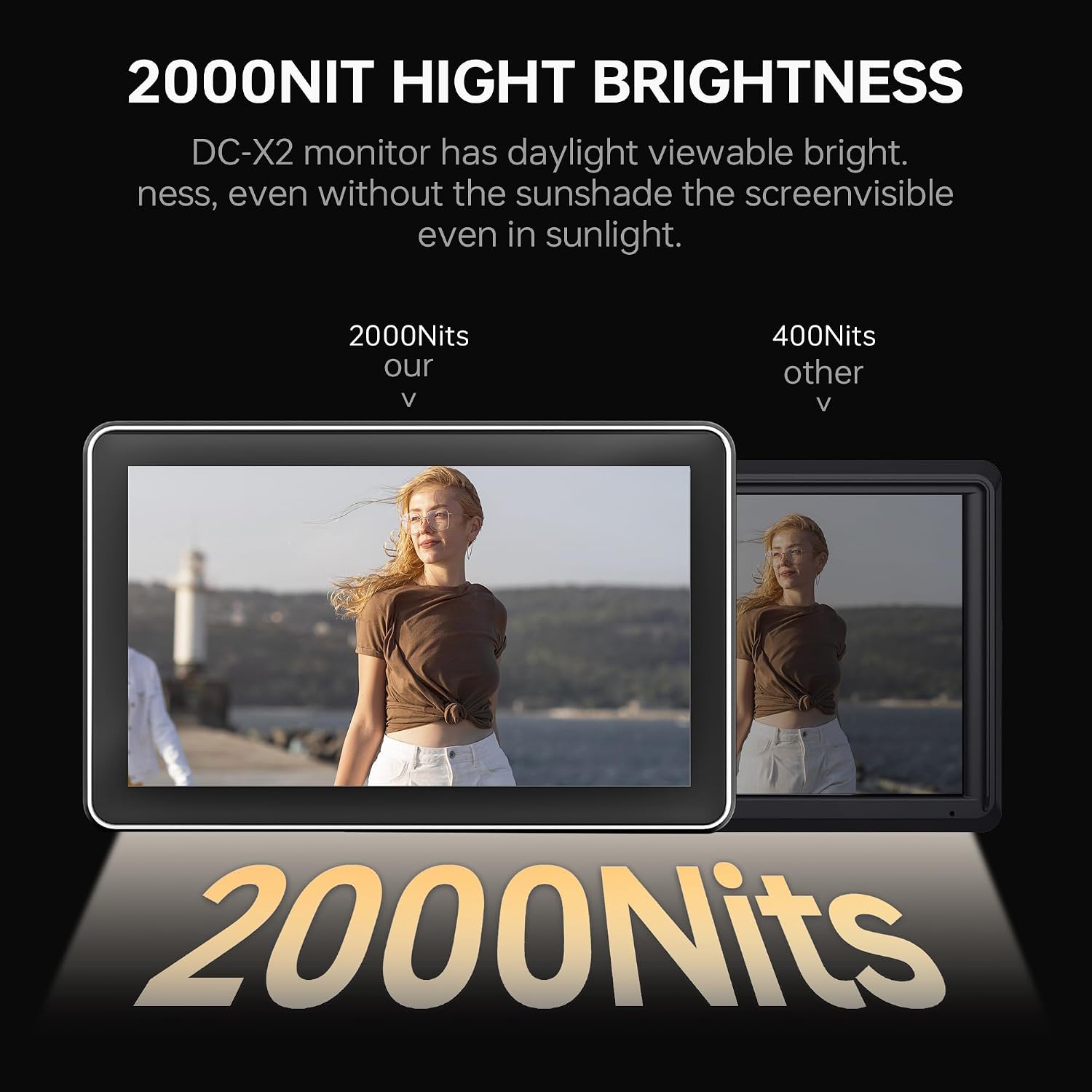 VILTROX DC-X2 6 Inch Touchscreen Camera Field Monitor, Professional Photographic Monitor 4K HDMI, 2000 nits, Camera Monitor with Battery, Sunshade Hood, 3D Lut, Peaking Focus Assist