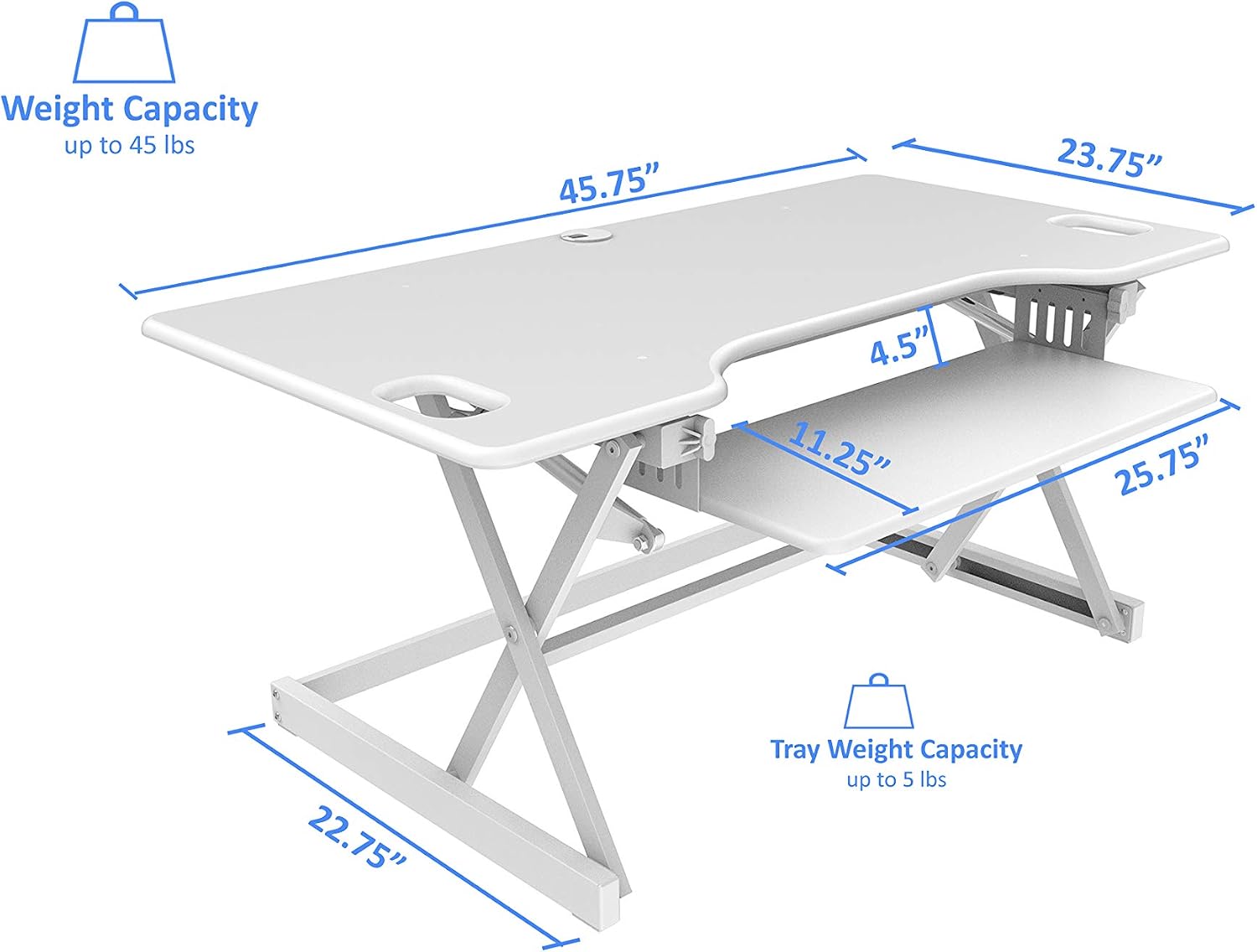 Rocelco 46' Large Height Adjustable Standing Desk Converter - Quick Sit Stand Up Triple Monitor Riser - Gas Spring Assist Computer Workstation - Retractable Keyboard Tray - White (R DADRW-46)