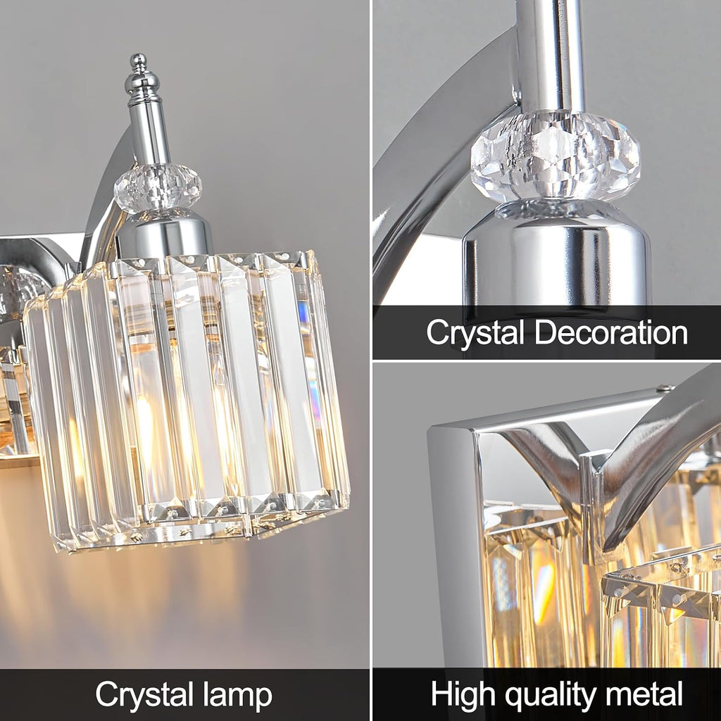 Modern Bathroom Vanity Light 3-Light Chrome Crystal Light Fixtures Over Mirror for Bathroom Wall Sconce