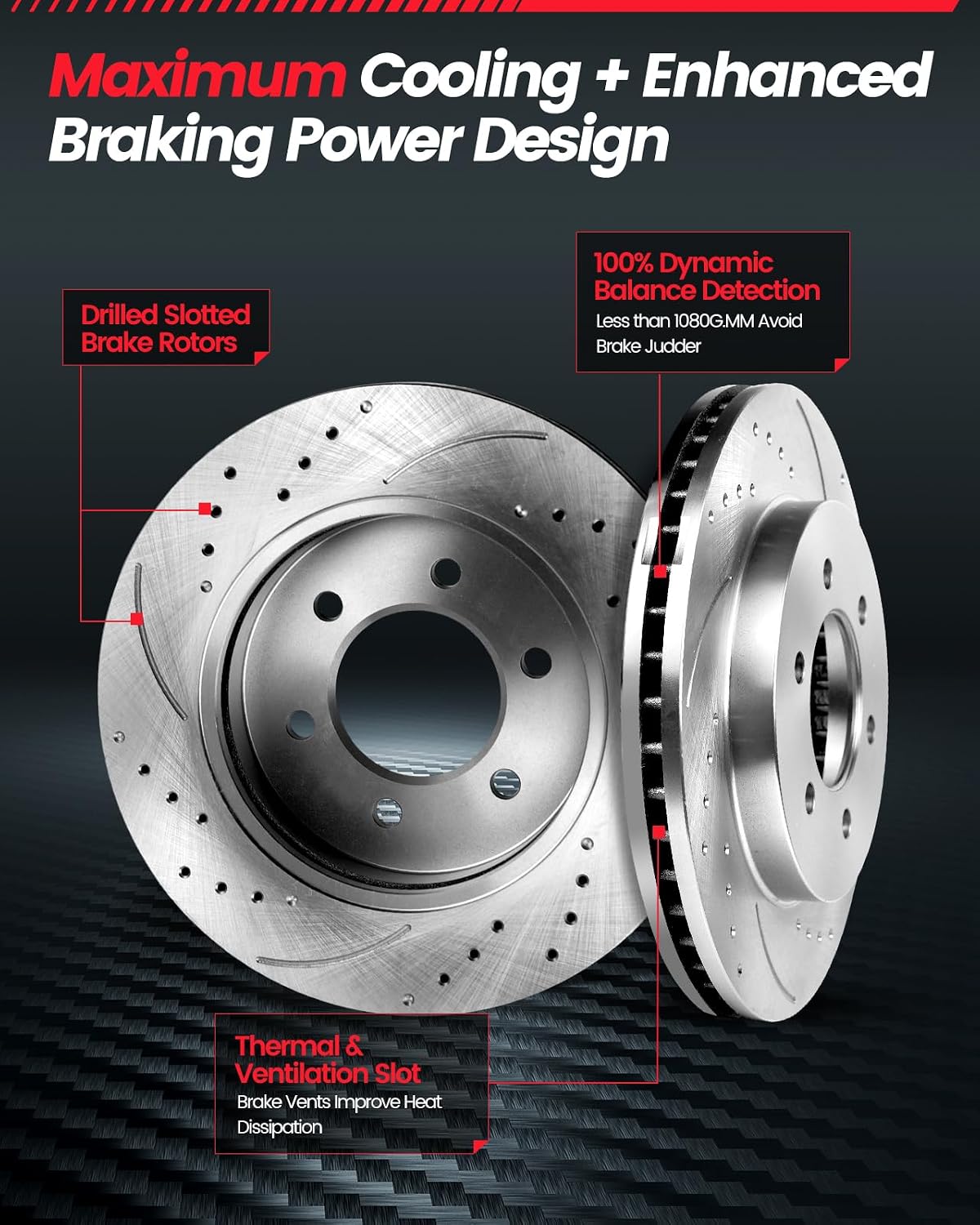 Front Automotive Replacement Brake Kit, Drilled Slotted Rotors Kit Compatible with 2005-2018 Chevy Silverado 1500, 2007-2019 Chevy Tahoe|Premium OE Brake Rotors and Brake Pads|329.9mm(13in)