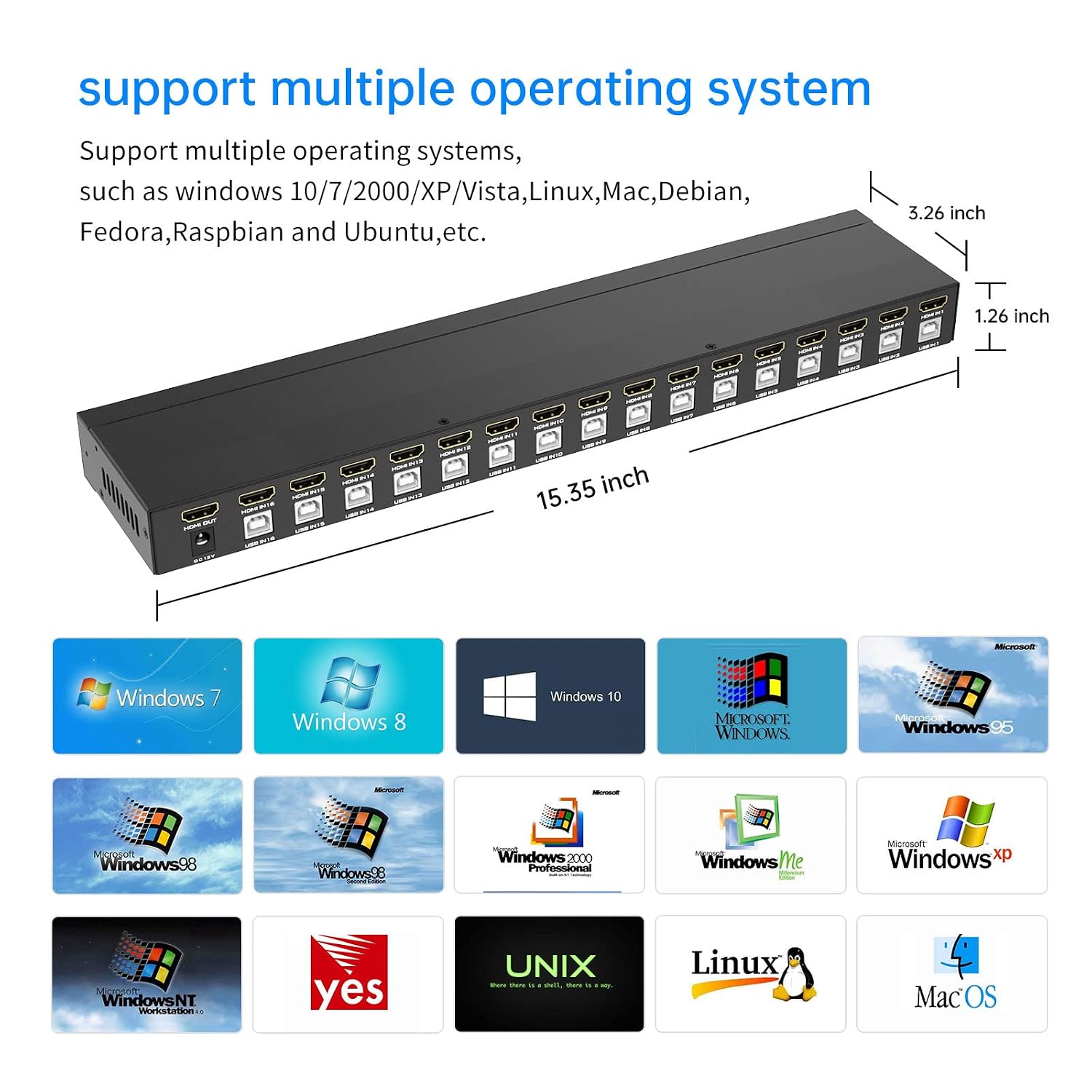 16 Port KVM Switch HDMI, 4K@30Hz HDMI Rack Mount KVM Switch w/ 16 Pcs KVM Cables, Support 4 USB 2.0 Devices & HDCP 2.2 & Remote Control for 16 Computers/Servers