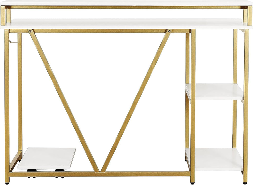 Techni Mobili Computer Desk - Industrial Writing Desk with Storage Shelves, Monitor Stand, & Accessory Holder - Home Office Laptop Computer Table with CPU Caddy & 2-Tier Small Bookshelf Space