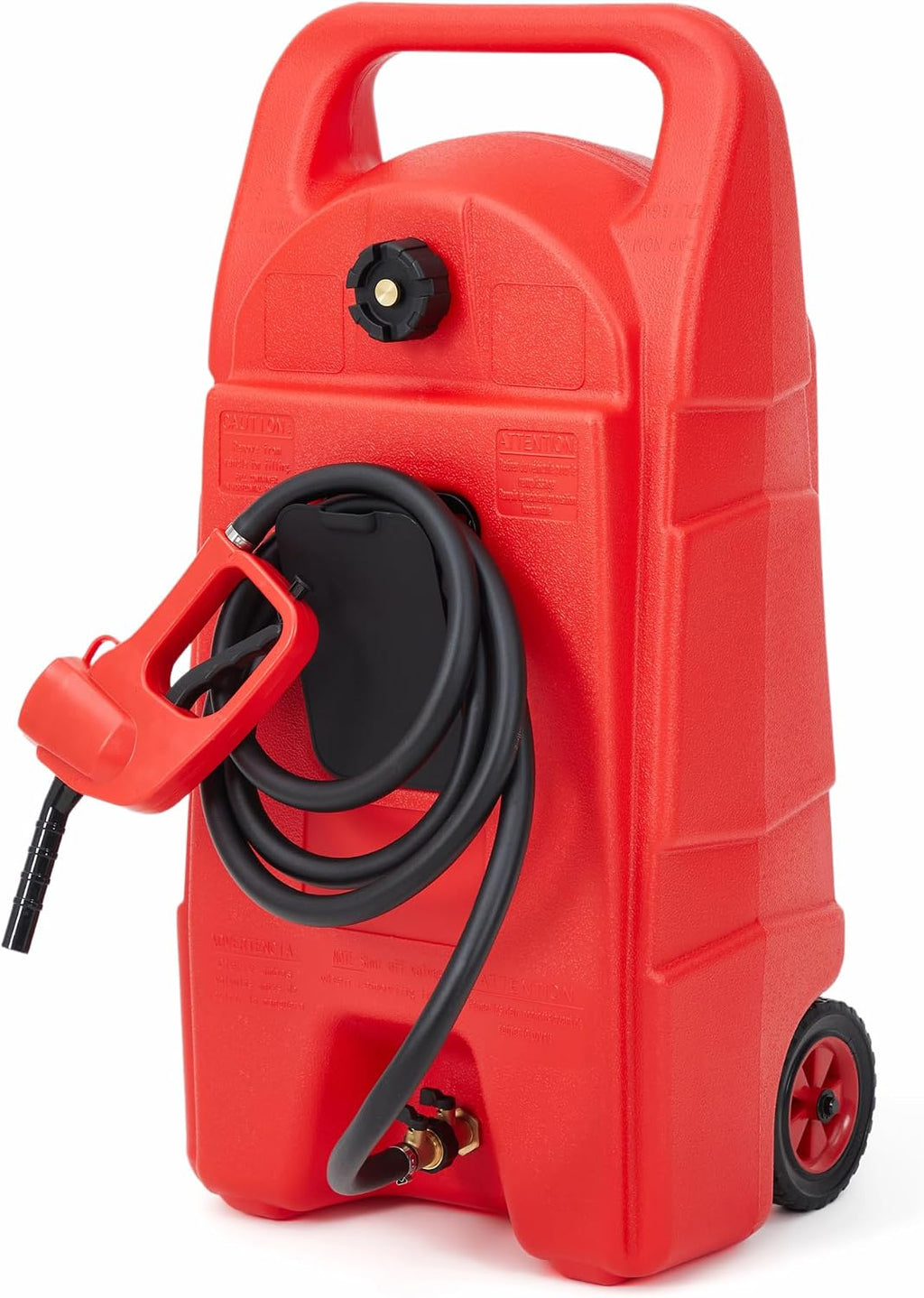 Upgraded 15-Gallon Gas Can & Fuel Tank with Manual Transfer Pump, 10FT Hose & Wheels: Heavy-Duty, Leak-Proof Portable Gas Caddy for Lawn Mowers, Tractors, Cars, Boats, ATVs, and Snow Blowers