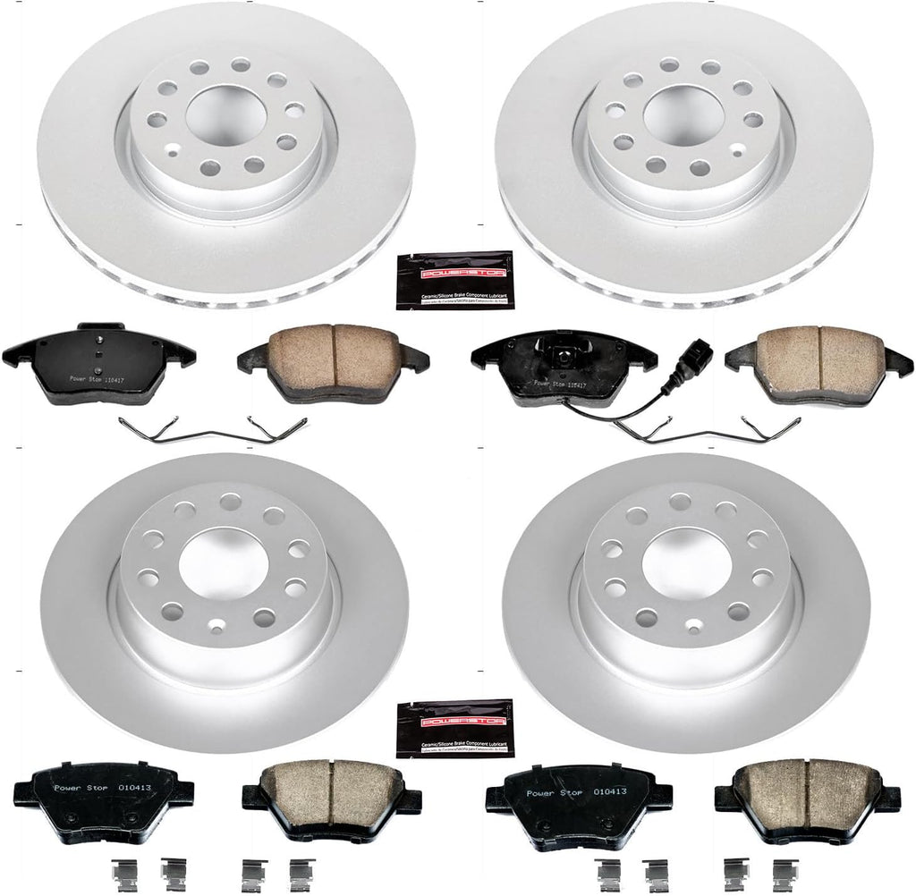PowerStop Front and Rear Brake Kit for Audi A3 2010-13 |A3 Quattro 2010-13 |Volkswagen Beetle 2012 |Eos 2009-16 - Fully-Coated Disc Rotors with Z23 Carbon-Fiber Ceramic Brake Pads Upgrade, CRK5801