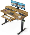 HUANUO 48' x 26' Electric Standing Desk with 2 Drawers & 26.7' Large Keyboard Tray, C-Clamp Mount Compatible, Adjustable Computer Desk for Home Office, Stand Up Desk with 4 Height Presets, Vintage