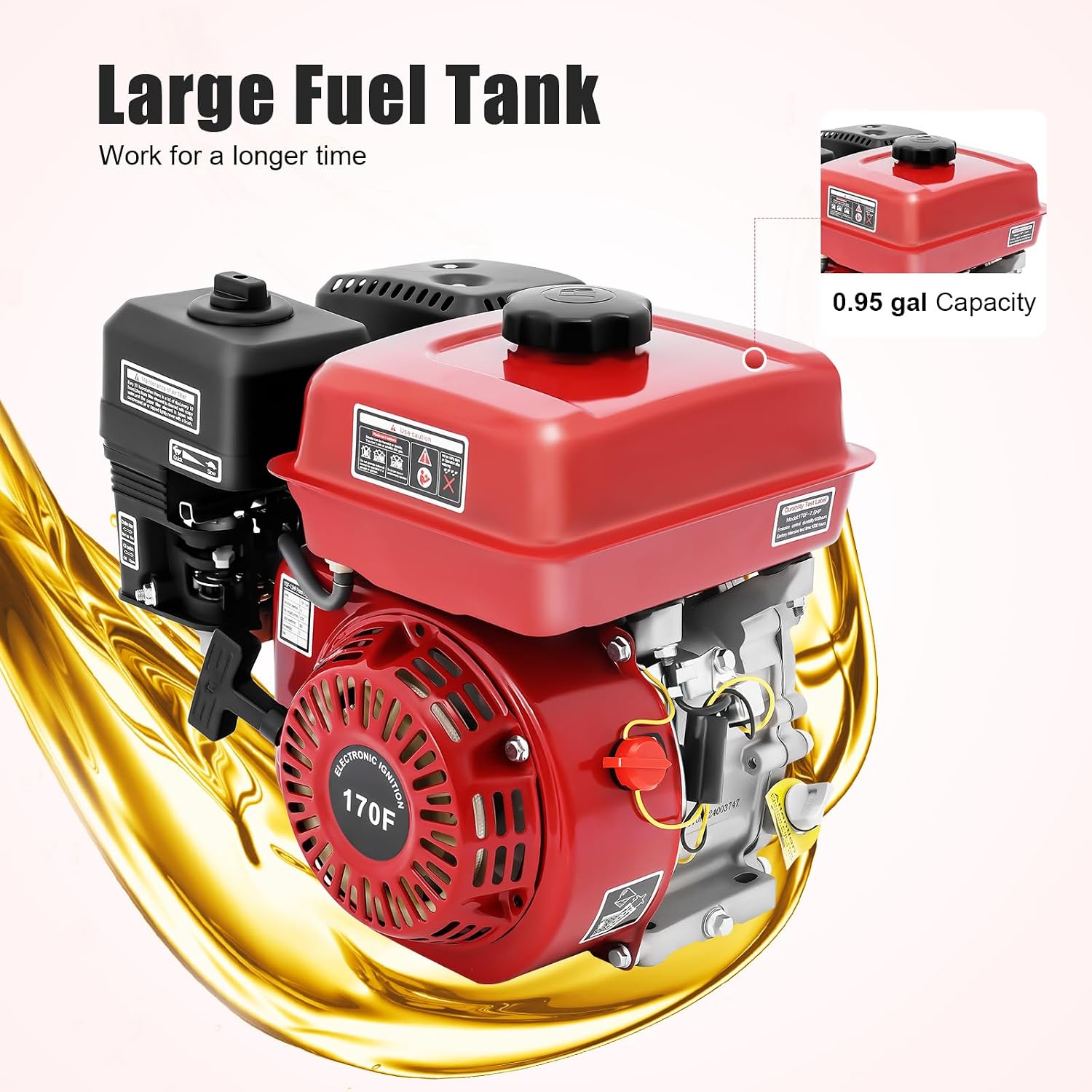 7.5HP Gas Engine Motor, 212CC 4-Stroke Gasoline Engine 3000W Horizontal Shaft Single Cylinder Air Cooling Engine Motor for Water Pumps Go Kart Generators Farm Ranch