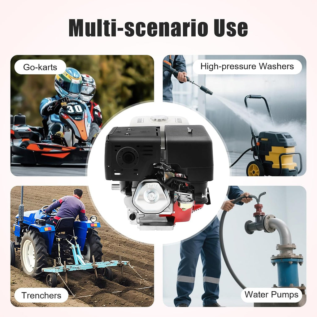 7.5HP Gas Engine Motor, 212CC 4-Stroke Gasoline Engine 3000W Horizontal Shaft Single Cylinder Air Cooling Engine Motor for Water Pumps Go Kart Generators Farm Ranch