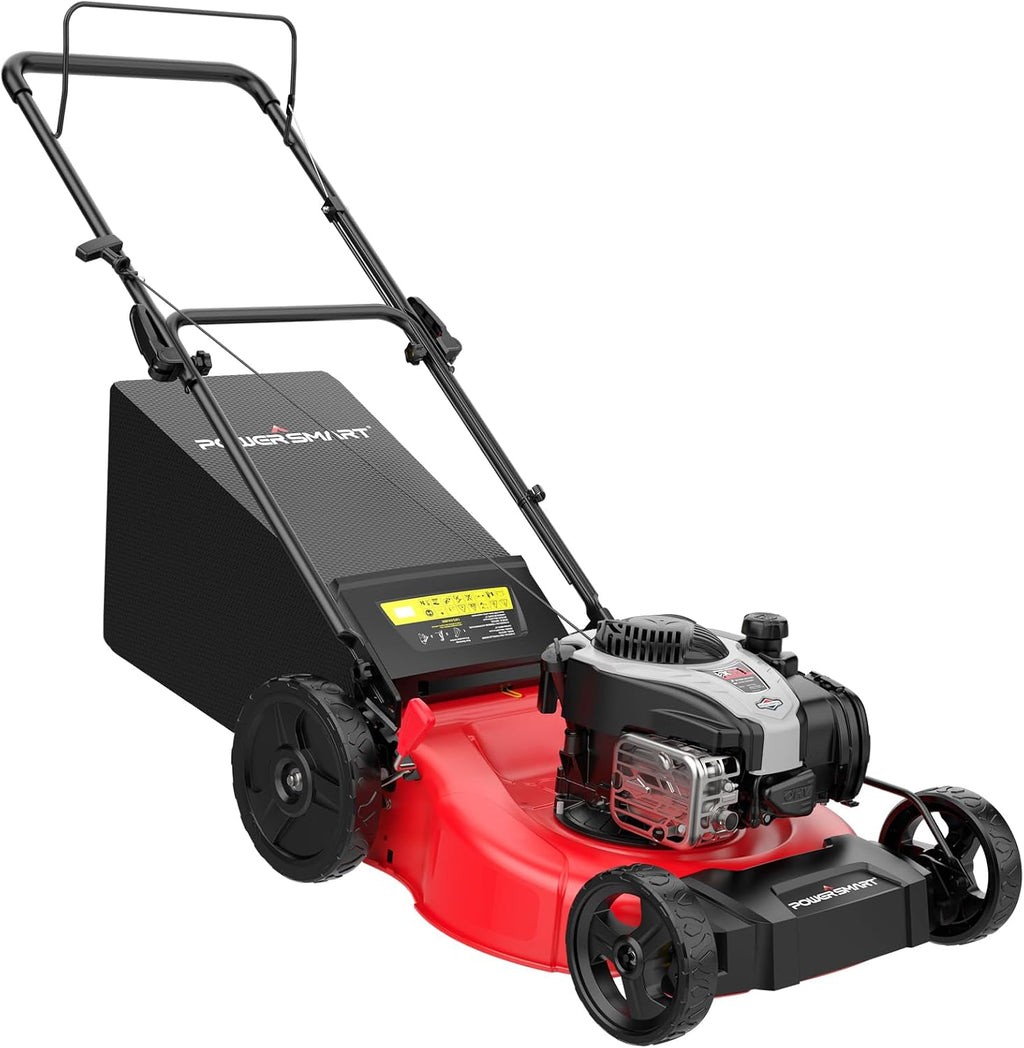 PowerSmart Gas Lawn Mower 21-inch with 140cc Briggs and Stratton E550 Engine, 2-in-1 Push Mower with Mulch, Bagger