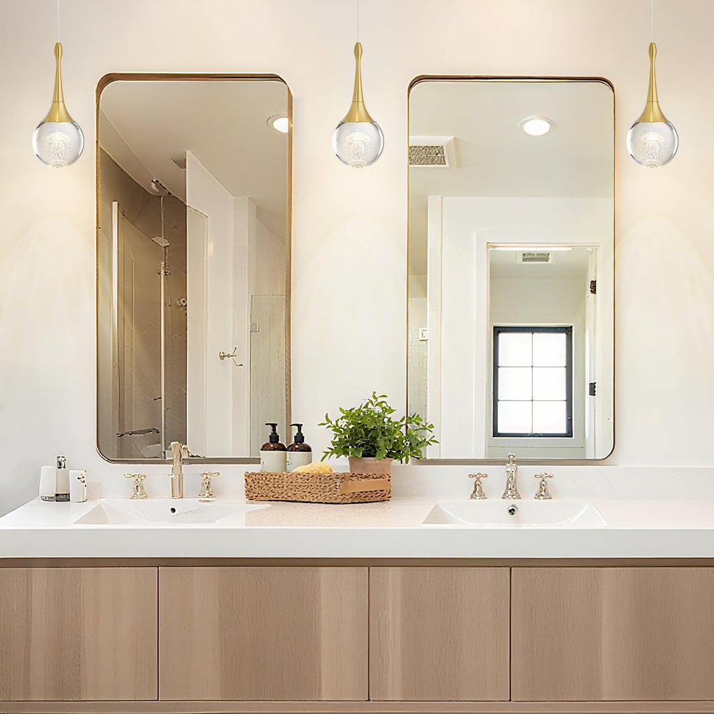 CHYING LED Kitchen Island Pendant Lights 3 Pack Gold Teardrop Pendant Light Bathroom Ceiling Hanging Light Globe Jellyfish Pendant Lighting for Living Room Dining Room Bar 3000K Warm White