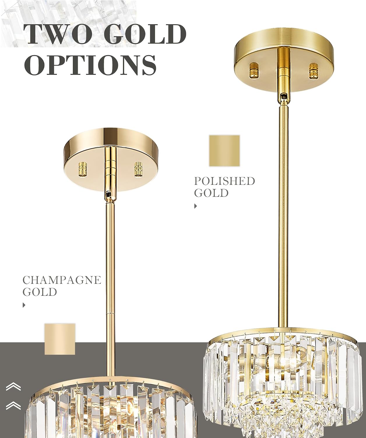 Polished Gold Chandelier, 4-Tier Crystal Pendant Light fixtures, Vintage Hanging Light, Chandeliers for Dining Room Kitchen Island Bedroom Entryway, CC4215-3W-PG
