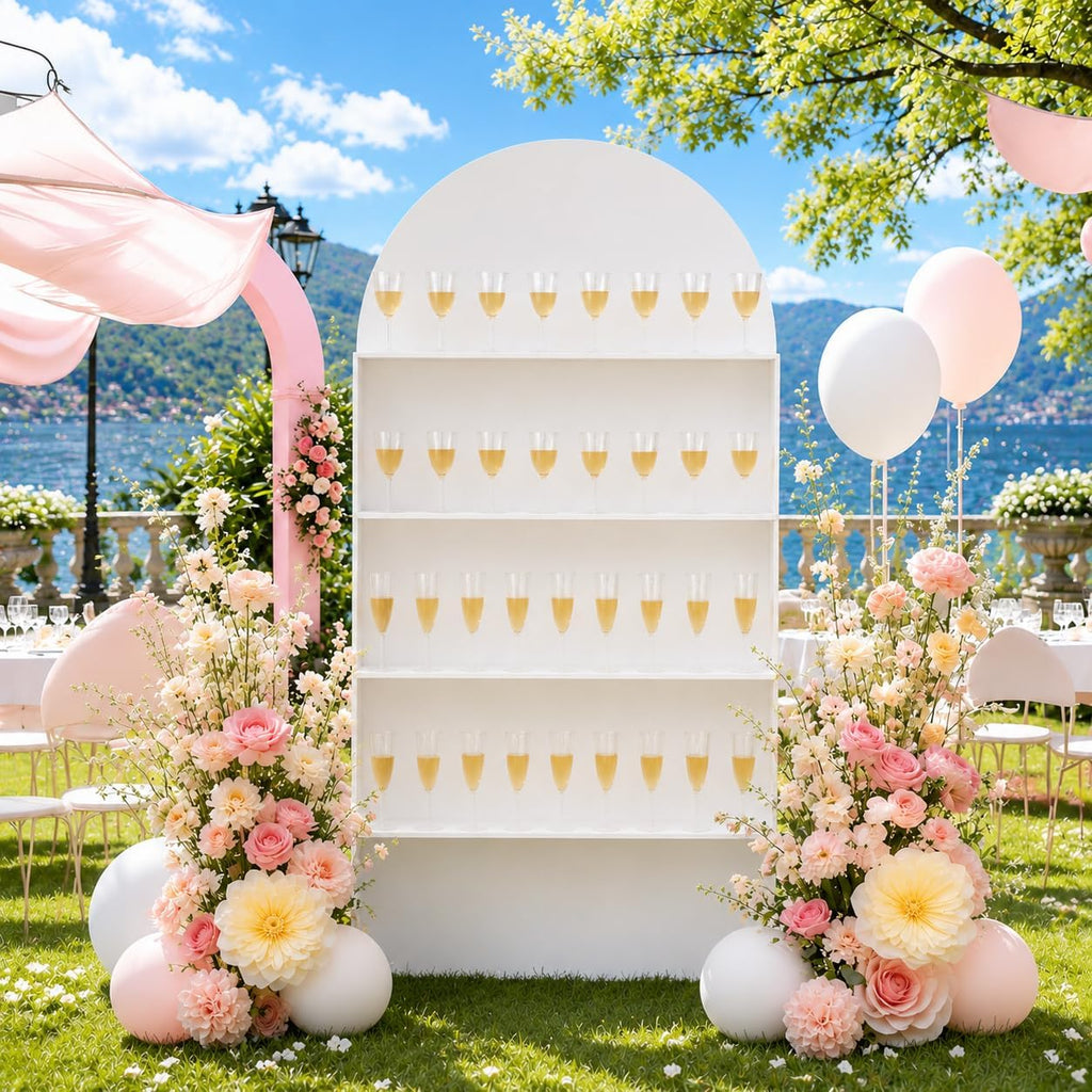 5.9 ft 4-Tier Champagne Wall Holder, Wedding Arch Backdrop Stand with Shelves,Party Display Arch for Ceremony Baby Shower Birthday Bridal Party Event Decoration