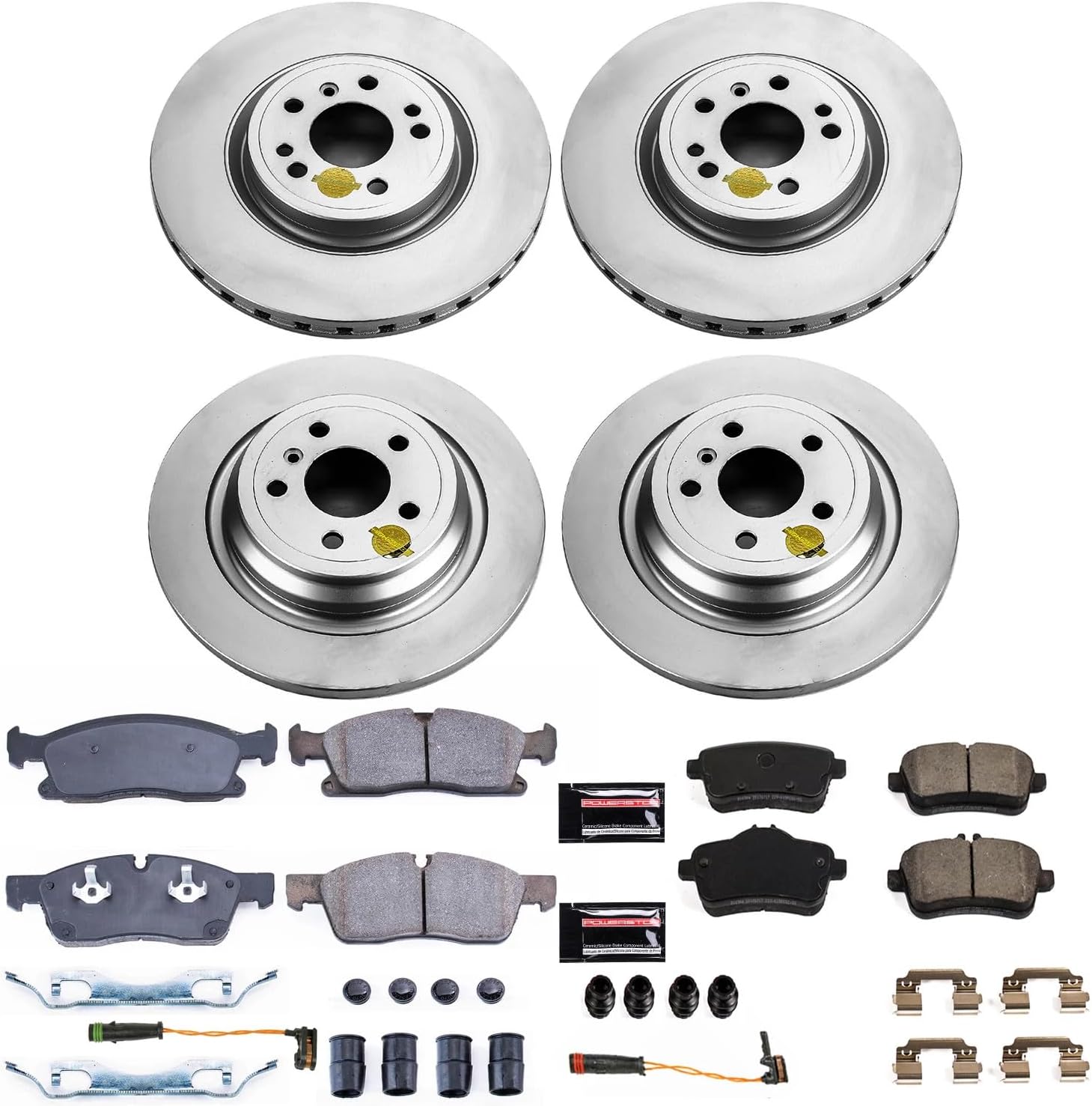 PowerStop Front and Rear Brake Kit for Mercedes-Benz GLE300d 2016-17 |GLE350 2016-17 |ML250 2015 |ML350 2012-15 - Fully-Coated Disc Rotors with Z23 Carbon-Fiber Ceramic Brake Pads Upgrade, CRK7441