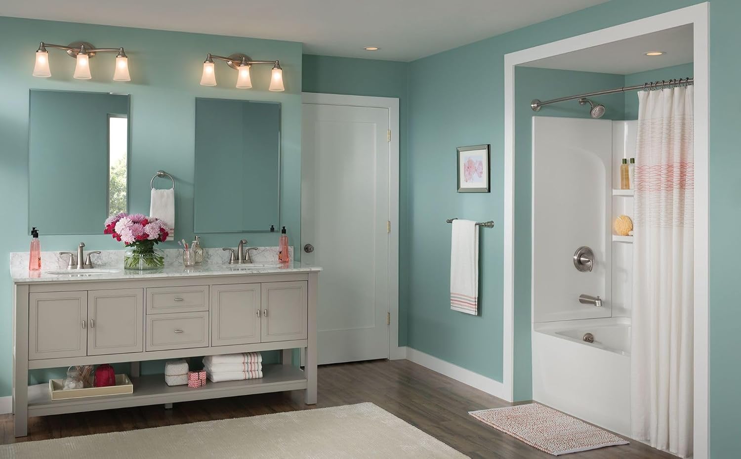 Moen Eva Brushed Nickel 3-Light Dual-Mount Bathroom Vanity Fixture, Bath Lighting with Frosted Glass, YB2863BN