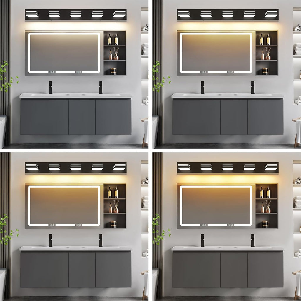 LED Modern Bathroom Vanity Light Fixtures (5-Light, 40-Inch)(5CCT, Dimmable), Matte Black Modern Bathroom Wall Lighting Fixtures Over Mirror (3000K/3500K/4000K/5000K/6000K)