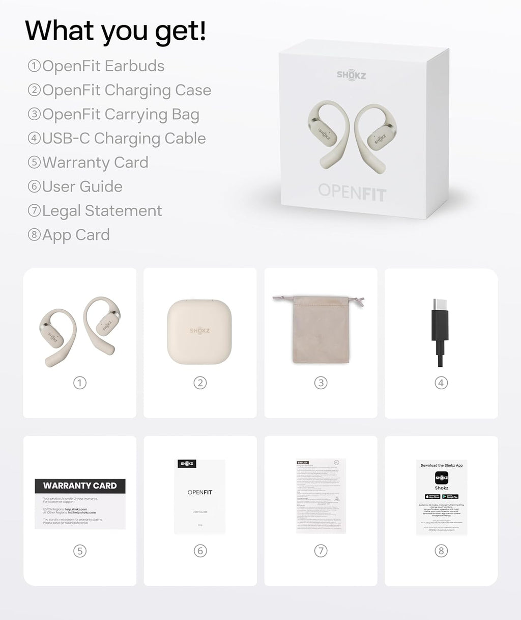 SHOKZ OpenFit-Open-Ear True Wireless Bluetooth Headphones with Microphone,Earbuds with Earhooks,Sweat Resistant,Fast Charging,28HRS Playtime,Compatible with iPhone&Android,Beige,Bluetooth5.2
