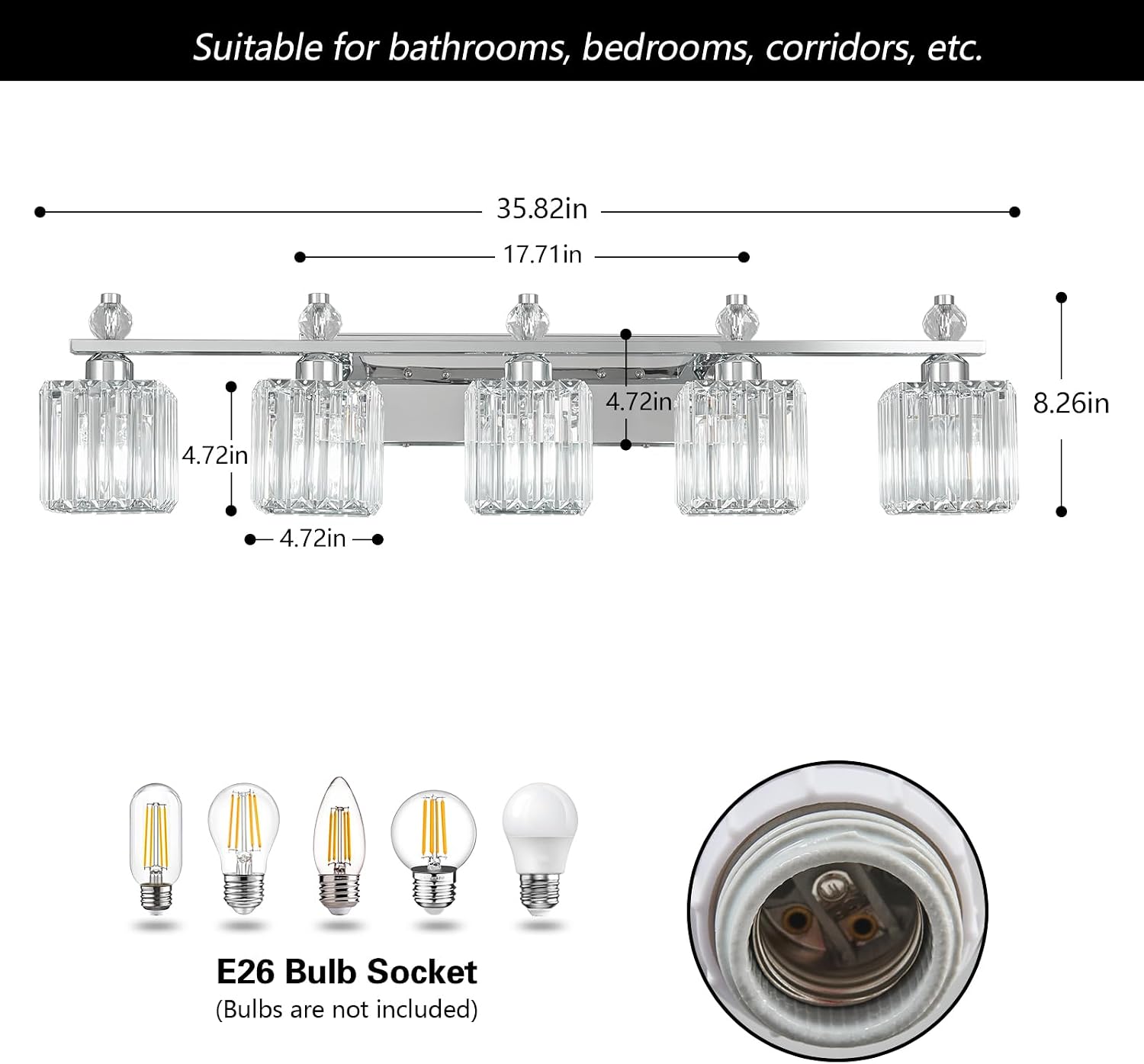 Vanity Lights 5-Light Modern Crystal Vanity Light Chrome Bathroom Light Fixtures Over Mirror Crystal Bathroom Vanity Lighting Fixtures