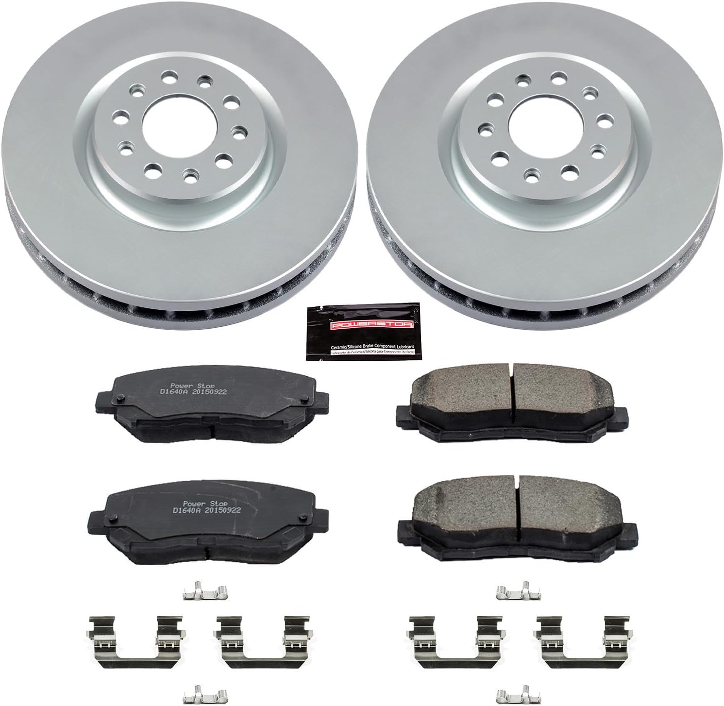 PowerStop Front Brake Kit for Chrysler 200 2015-17 | Jeep Cherokee 2014-22 - Fully-Coated Disc Rotors with Z17 Ceramic Brake Pads Replacement, CRK6538