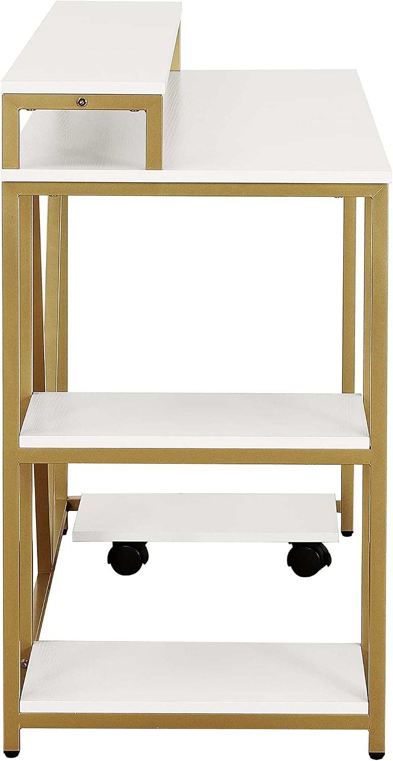 Techni Mobili Computer Desk - Industrial Writing Desk with Storage Shelves, Monitor Stand, & Accessory Holder - Home Office Laptop Computer Table with CPU Caddy & 2-Tier Small Bookshelf Space