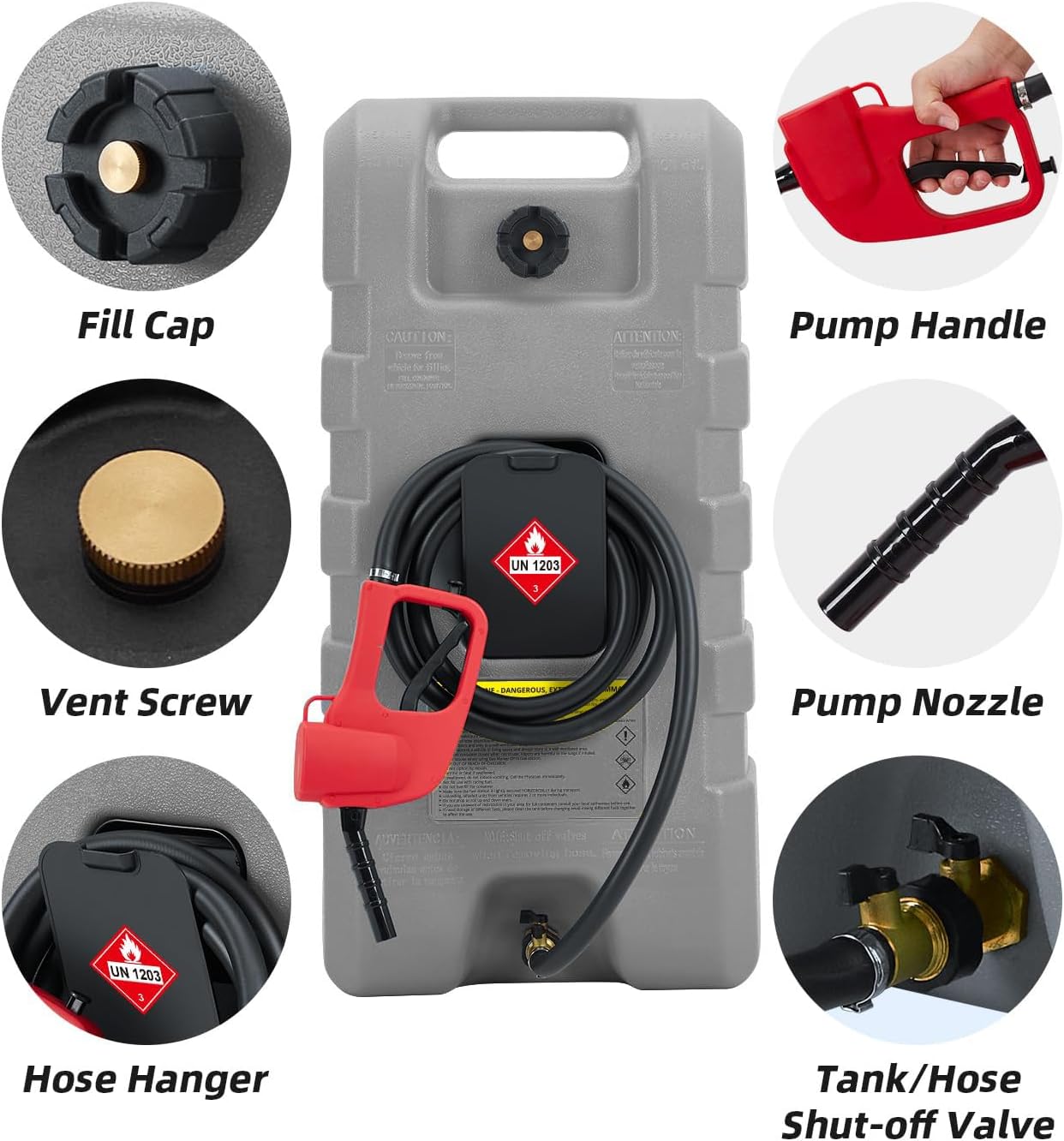 15 Gallon Gas Can, Heavy-Duty Fuel Tank with Manual Transfer Pump & 10FT Hose, Portable Gas Caddy with Wheels, Leak-Proof Gas Container for Lawn Mowers, Cars, Boats, ATVs, Grey