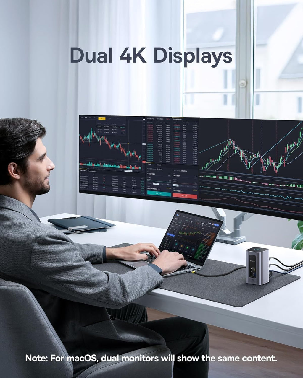 Baseus Nomos Air Mac 12 in 1 Docking Station, Dual Monitor Laptop Docking Station with 2K HDMI/DP, 10Gbps USB-C/A, 100W PD, USB C Docking Station Compatible for macOS, Displaylink Driver Required