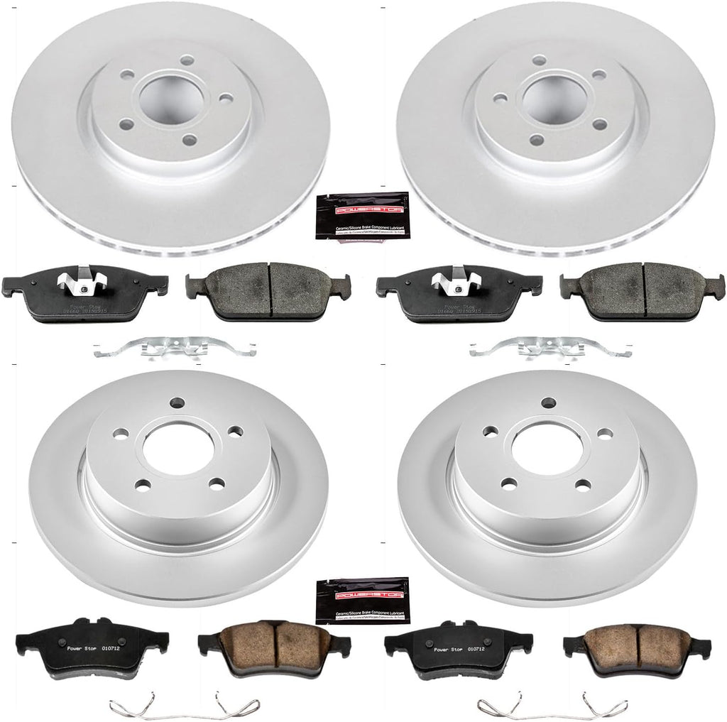 PowerStop Front and Rear Brake Kit for Ford Focus 2013-14 - Fully-Coated Disc Rotors with Z23 Carbon-Fiber Ceramic Brake Pads Upgrade, CRK6350