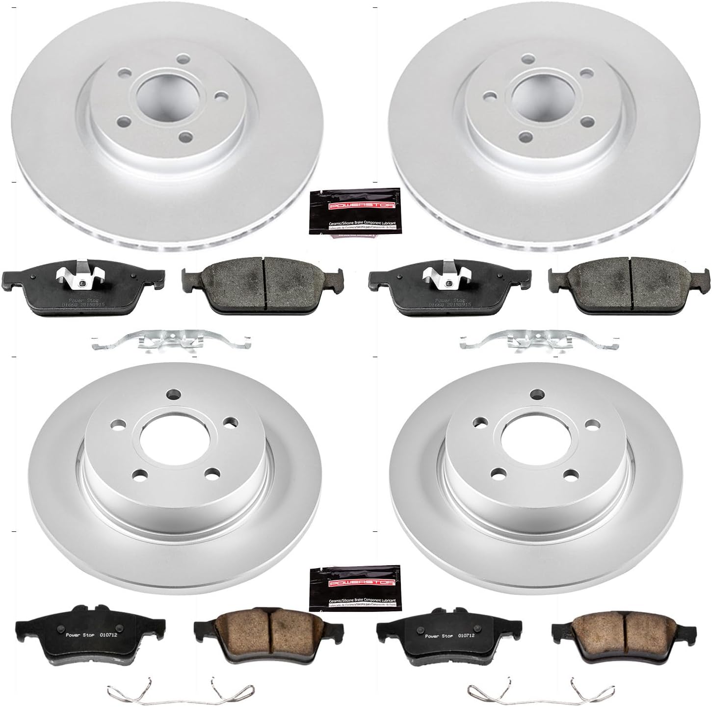 PowerStop Front and Rear Brake Kit for Ford Focus 2013-14 - Fully-Coated Disc Rotors with Z23 Carbon-Fiber Ceramic Brake Pads Upgrade, CRK6350