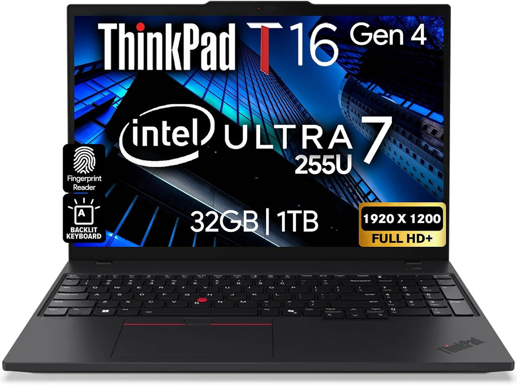 Lenovo ThinkPad T16 Gen 4 AI Business Laptop 16' FHD+ Display, Intel Ultra 7 255U (Beats i7-1355U), 32GB DDR5 RAM, 1TB SSD, 5MB Webcam, Fingerprint, Backlit KB, WiFi 6E + BT, RJ-45, HDMI, Win 11 Pro