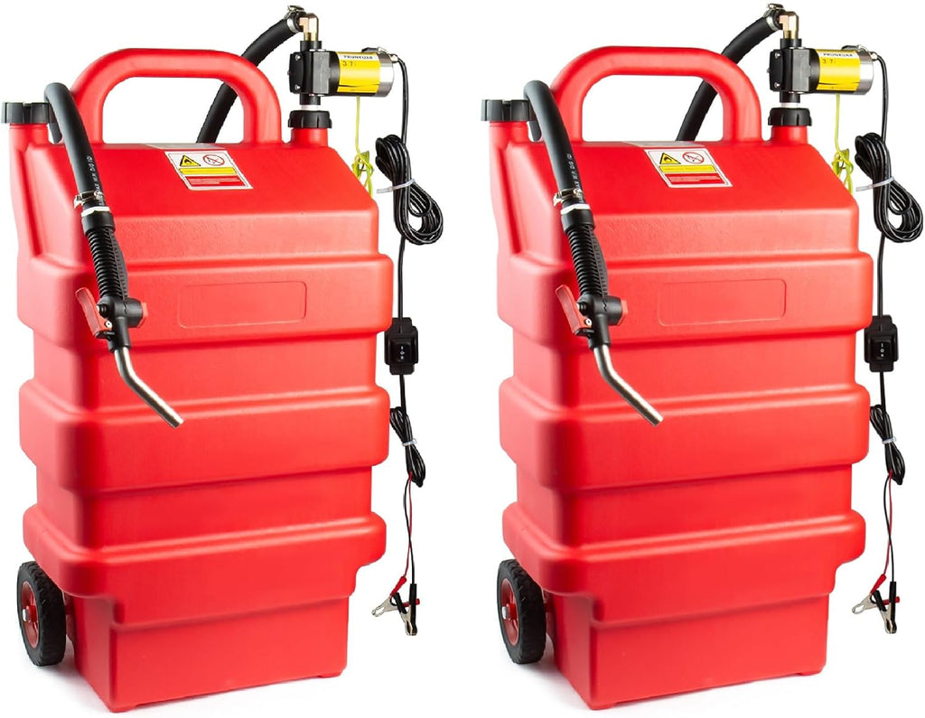 16 Gallon Fuel Caddy 2 Pack, 60L Fuel Transfer Caddy with 12V DC Pump and Wheels, Gas Caddy with Self-priming Transfer Pump, Gasoline Diesel Fuel Transfer for Cars, Lawn Mowers, ATVs, Boats & More (Pack of 2)