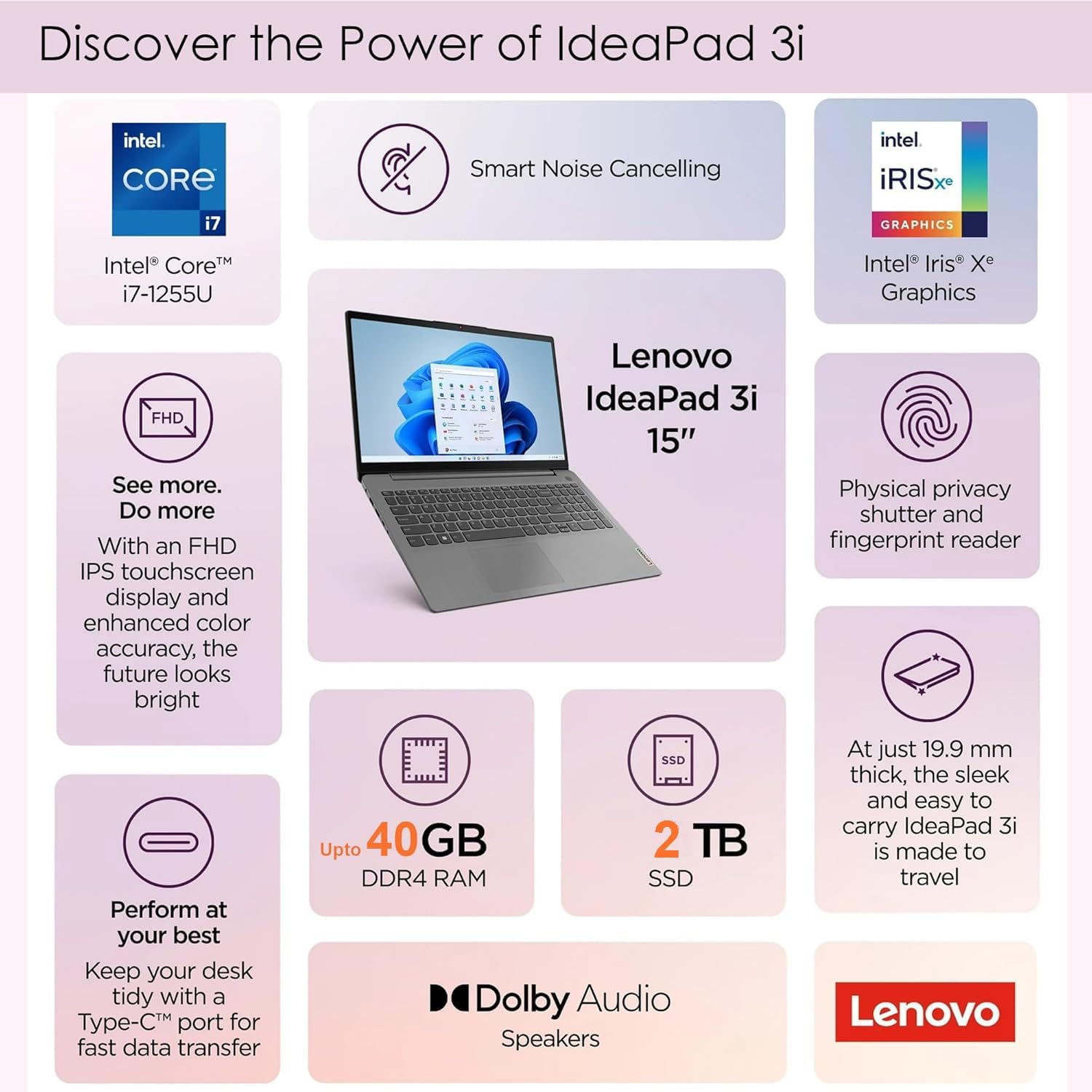 Lenovo IdeaPad 15.6' FHD Touchscreen Laptop - Powerful 10-Core Intel i7 (Turbo Up to 4.7GHz), 16GB RAM, 1TB SSD, Backlit Keyboard, Fingerprint Reader, Wi-Fi 6, Windows 11 Pro (Renewed)