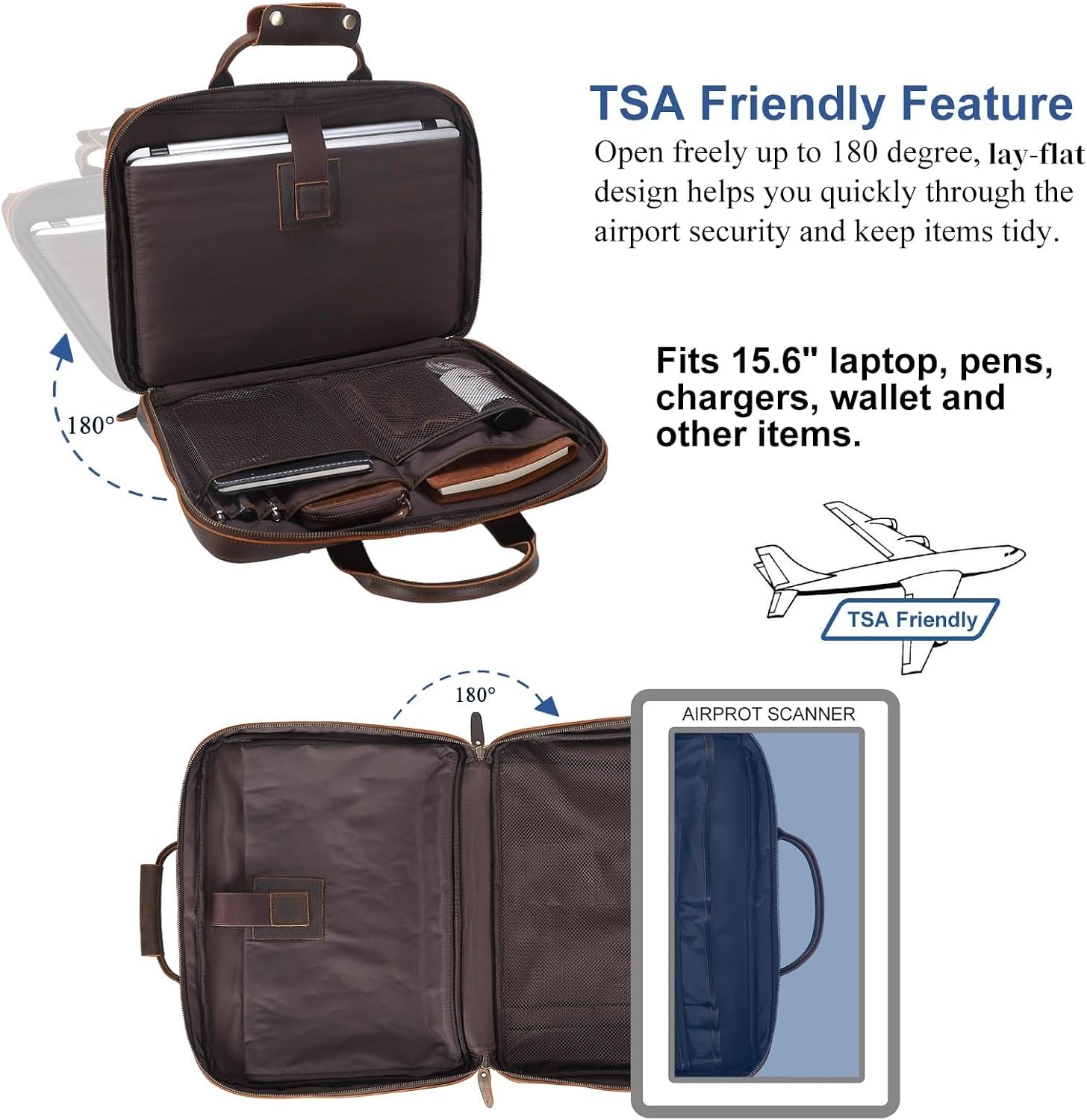 Leather Slim Briefcase for Men 14' - 16' Laptop Crossbody Messenger Bag Business Work Lawyer Attache Case