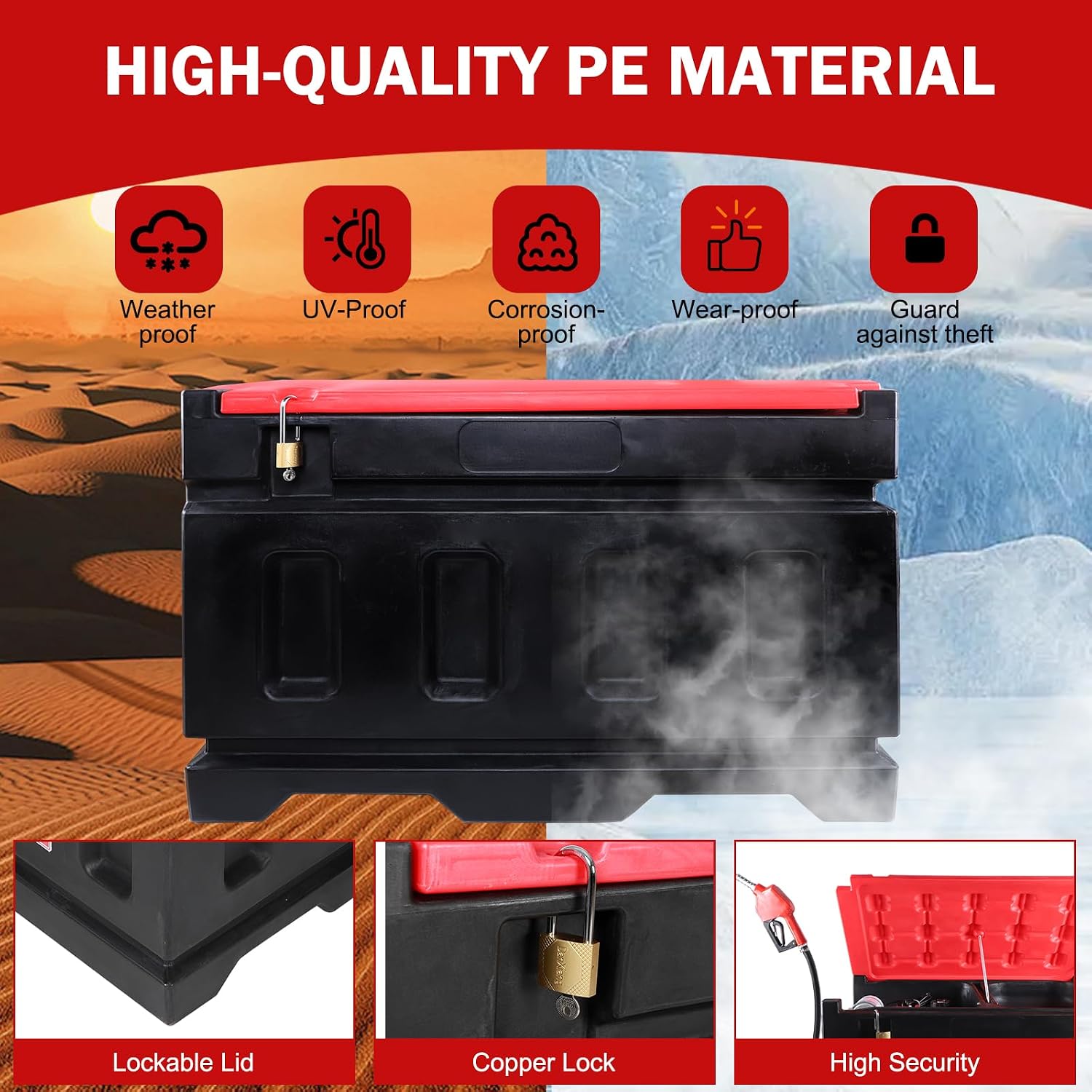 48 Gallon Fuel Transfer Tank with 12GPM Fuel Transfer Pump, Gasoline Diesel Fuel Tank Gas Container for Cars, ATVs, Boats, Lawn Mowers, Red