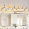 Vintage Bathroom Vanity Light, 6-Light Chrome Vanity Lighting Fixture with Flower Glass Shade, Bathroom Lighting Fixtures Over Mirror