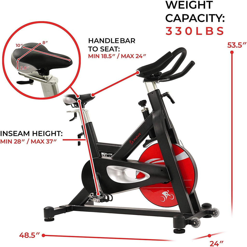 Sunny Health & Fitness Stationary Exercise Bike Machine w/ Adjustable Cushion Seat & Multi-Grip Handlebar, Indoor Cycling Equipment for Home Cardio Training, Optional Magnetic or Friction Resistance