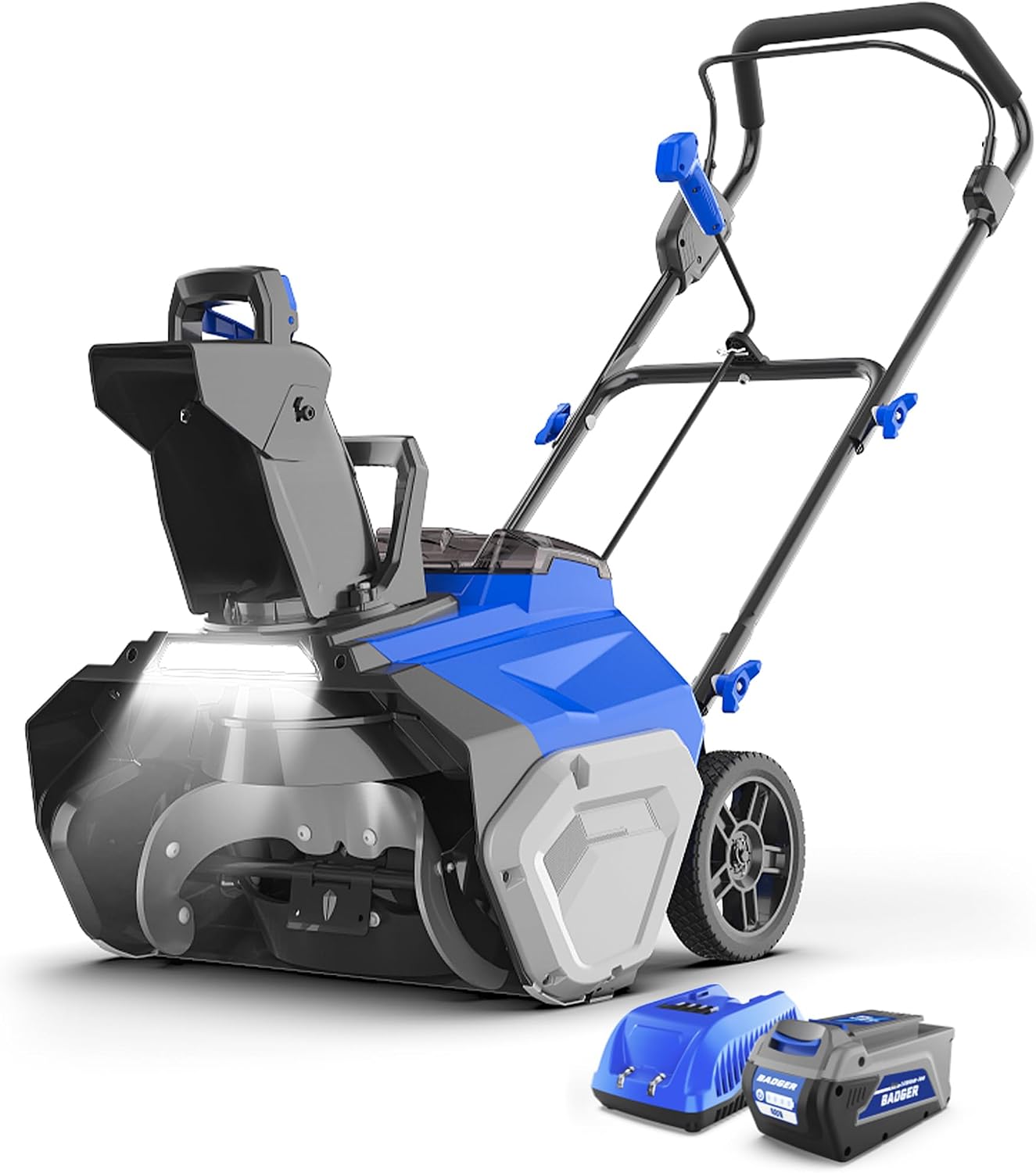 Wild Badger Power Cordless Snow Blower 40V 20' Electric, Brushless Battery Powered with LED Single Stage for Wet Snow and Heavy Snow, Blue