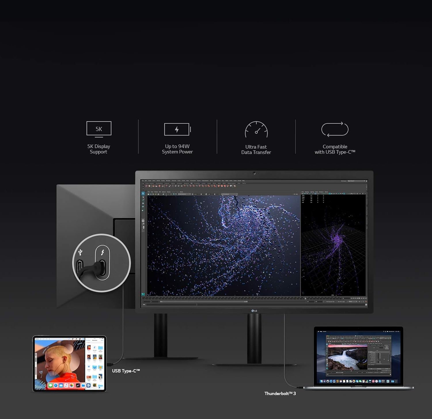 LG 27MD5KL-B Ultrafine 5K Display - Bundle - 27-Inch 16:9 5K (5120 x 2880) IPS Monitor, 500 cd/m Brightness, Thunderbolt 3 / USB Type-C Inputs, MacOS Compatibility with Screen Cleaning Set