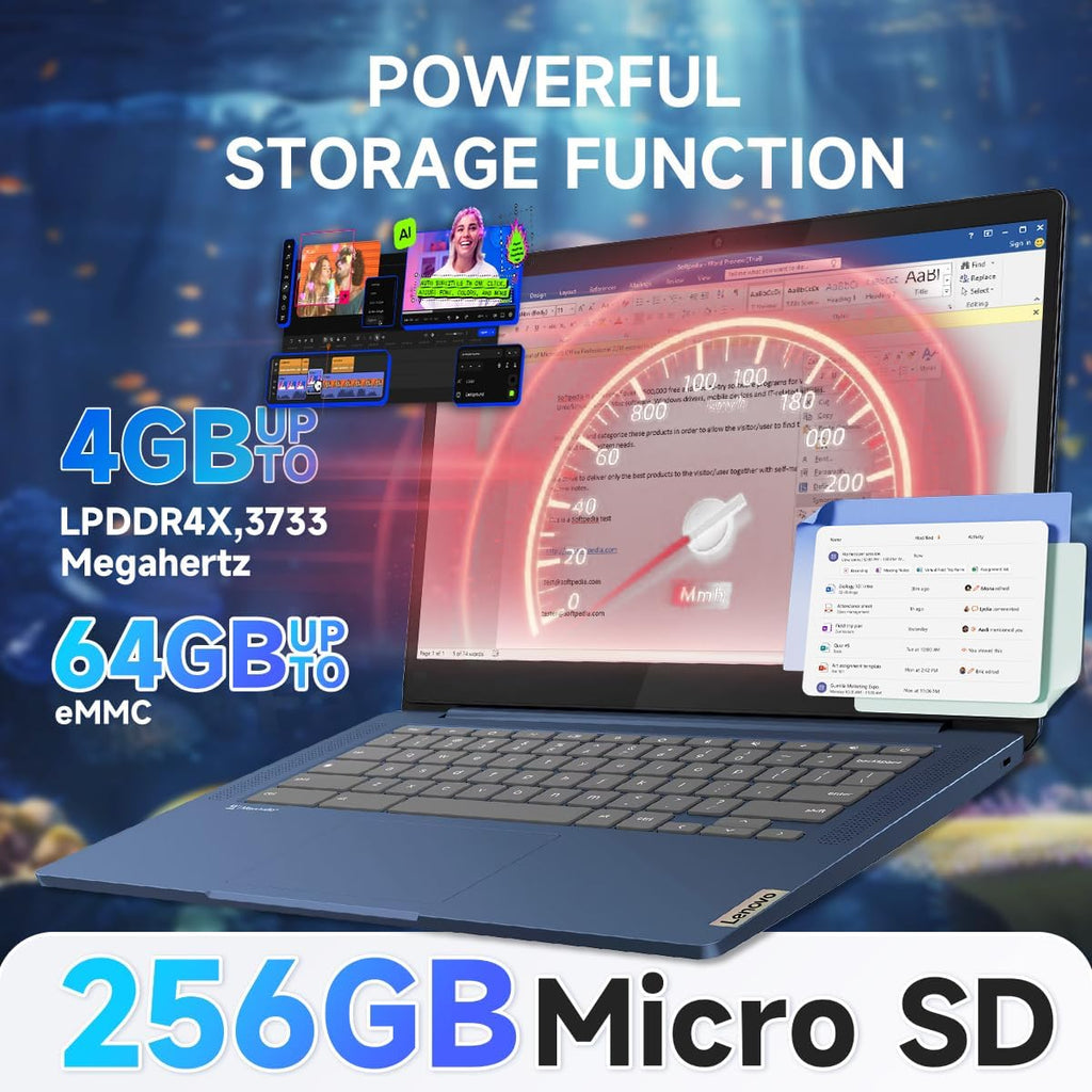 Lenovo IdeaPad Slim 3 Chromebook Laptop, 14'' FHD Touchscreen, 4GB RAM, 64GB eMMC + 256GB Micro SD, MediaTek Kompanio 520, Lightweight Chromebook for Business & Students, w/Accessories