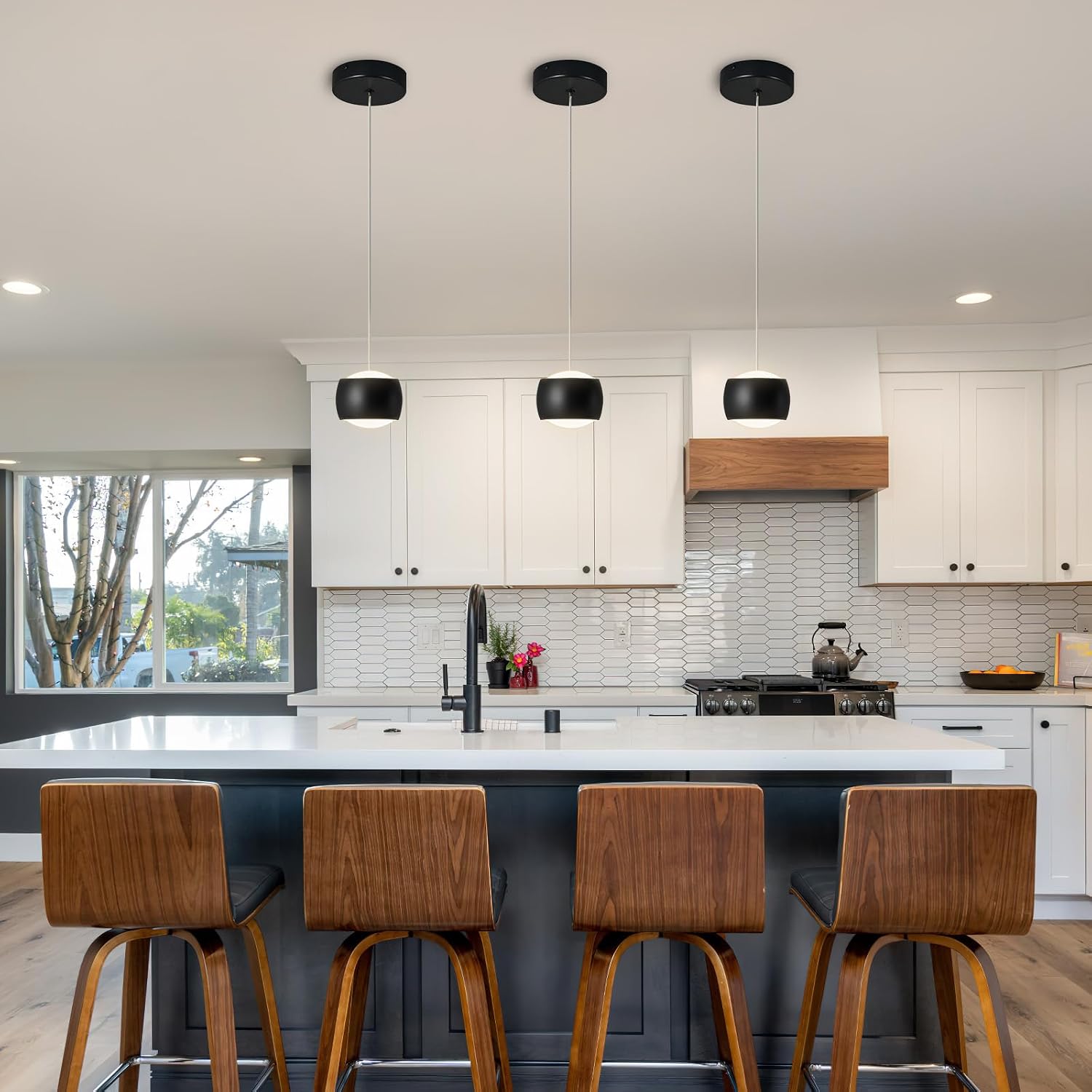 Modern LED Dimmable Pendant Light fixtures,Mini Island Pendant Lighting for Kitchen Island Dinning Room,Bedroom,Bar, Kitchen Island Ceiling Hanging Light Fixtures(black-3-Pack)
