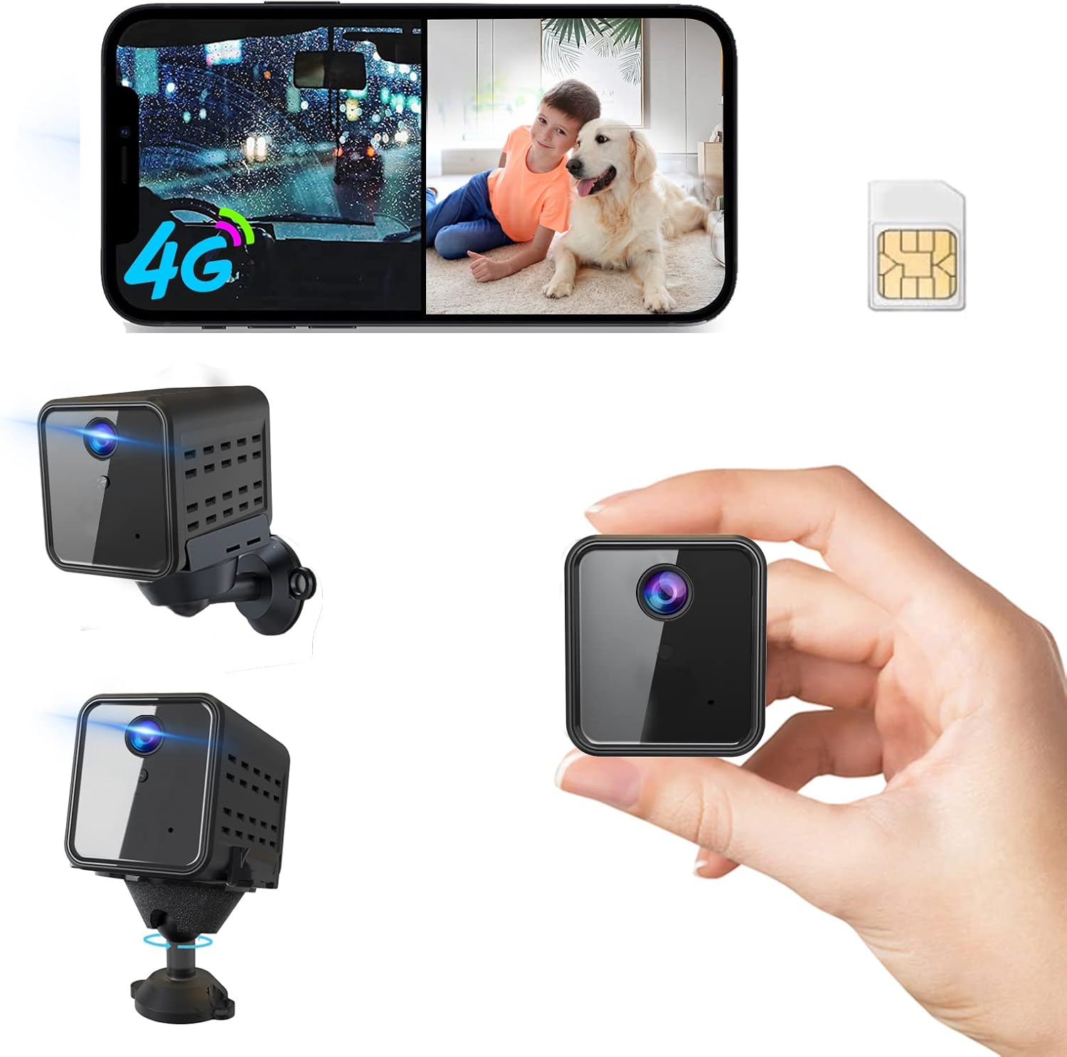 javiscam 4K Cellular Security Camera, No WiFi Camera SIM Card Included, Not Support WiFi, Radar Motion Sensor, FHD 4G Car Security Camera, 20-Day Standby Battery Life, Portable Cellular Camera