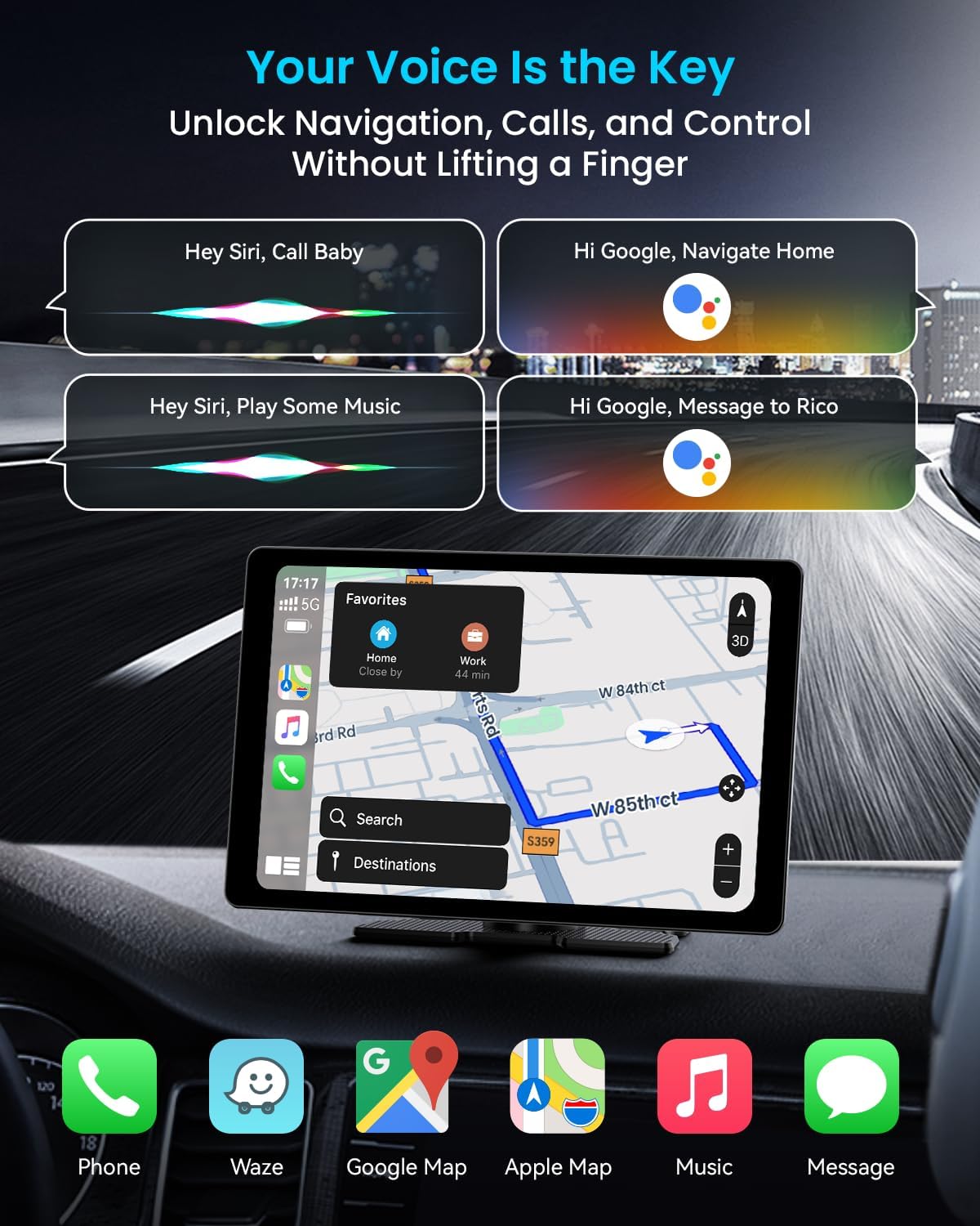 11' Extra Large Wireless Apple CarPlay Screen for Car – Ultra-Slim 0.16 Inch Touchscreen Car Stereo with Android Auto, 4K Dash Cam, 1080p Backup Camera, GPS, Mirror Link, Voice Control