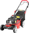 Gas Powered Lawn Mower, 20 Inch 140CC Walk-Behind Push Mower Height Adjustable Push Lawnmower for Outdoor Yards, Red/Black