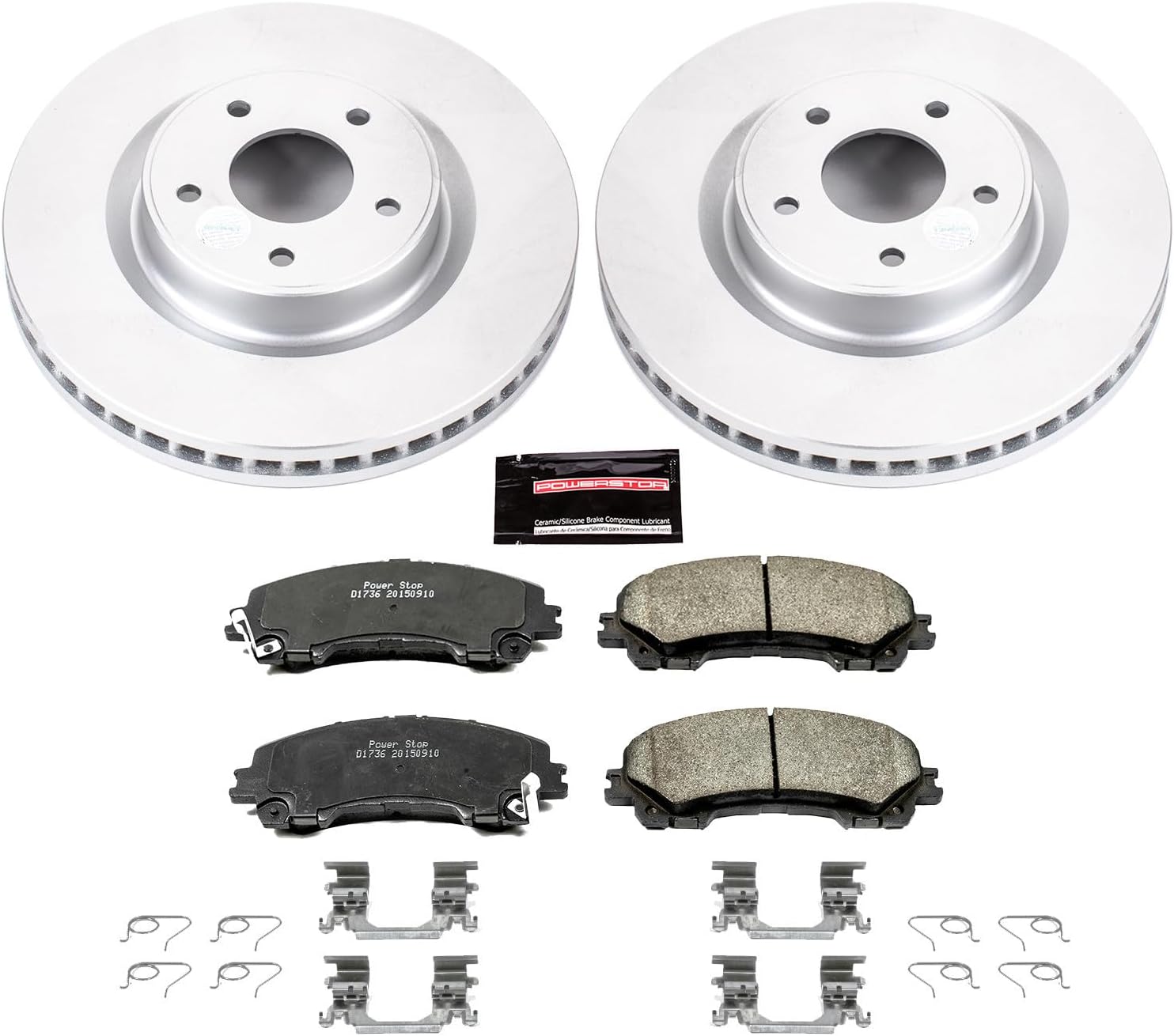 PowerStop Front Brake Kit for INFINITI Q50 2014-24 |Q60 2017-22 |QX50 2016-17 |Nissan Z 2023-24 - Fully-Coated Disc Rotors with Z17 Ceramic Brake Pads Replacement, CRK6944