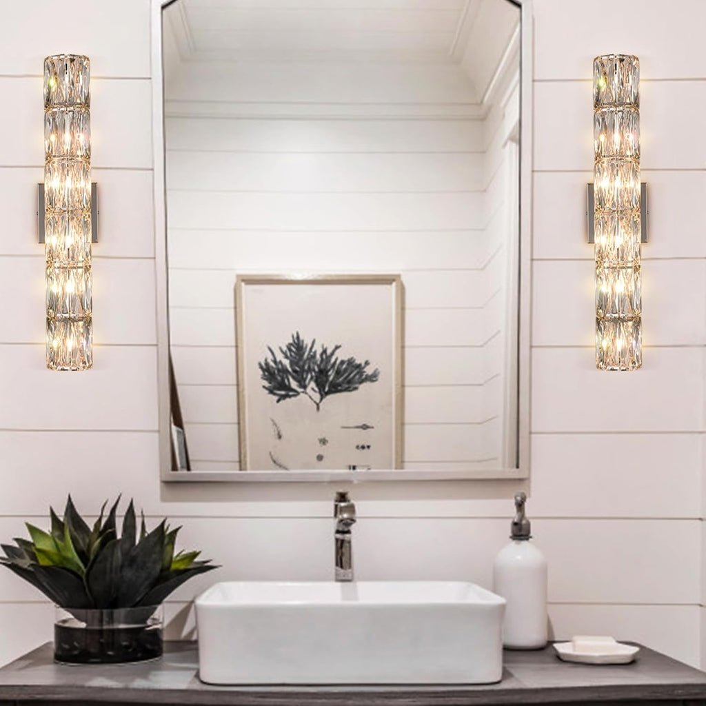 SAMTEEN Chrome Crystal Wall Sconce Contemporary 6-Light Crystal Sconces Wall Lighting Modern Nickel Wall Sconce Clear Glass Wall Light Fixture for Bathroom Living Room Bedroom Hallway