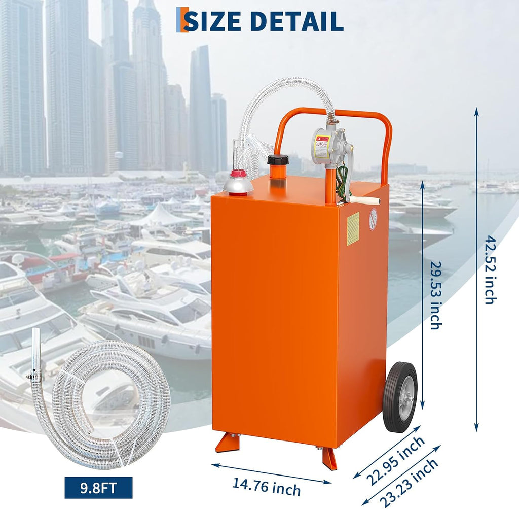 40 Gallon Fuel Caddy, Fuel Transfer Tank with Pump, Gas Storage Tank, Gasoline Diesel Fuel Container for Cars, Lawn Mowers, ATVs, Boats, More, Orange